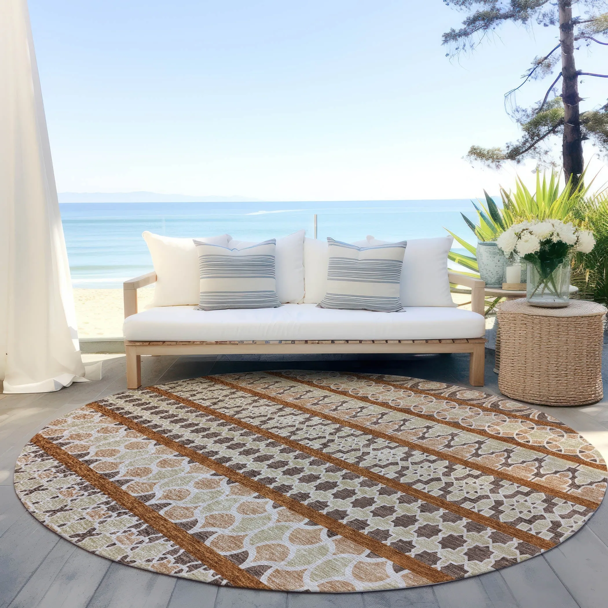 Machine Washable Indoor/ Outdoor Chantille Boho Stripe Rug