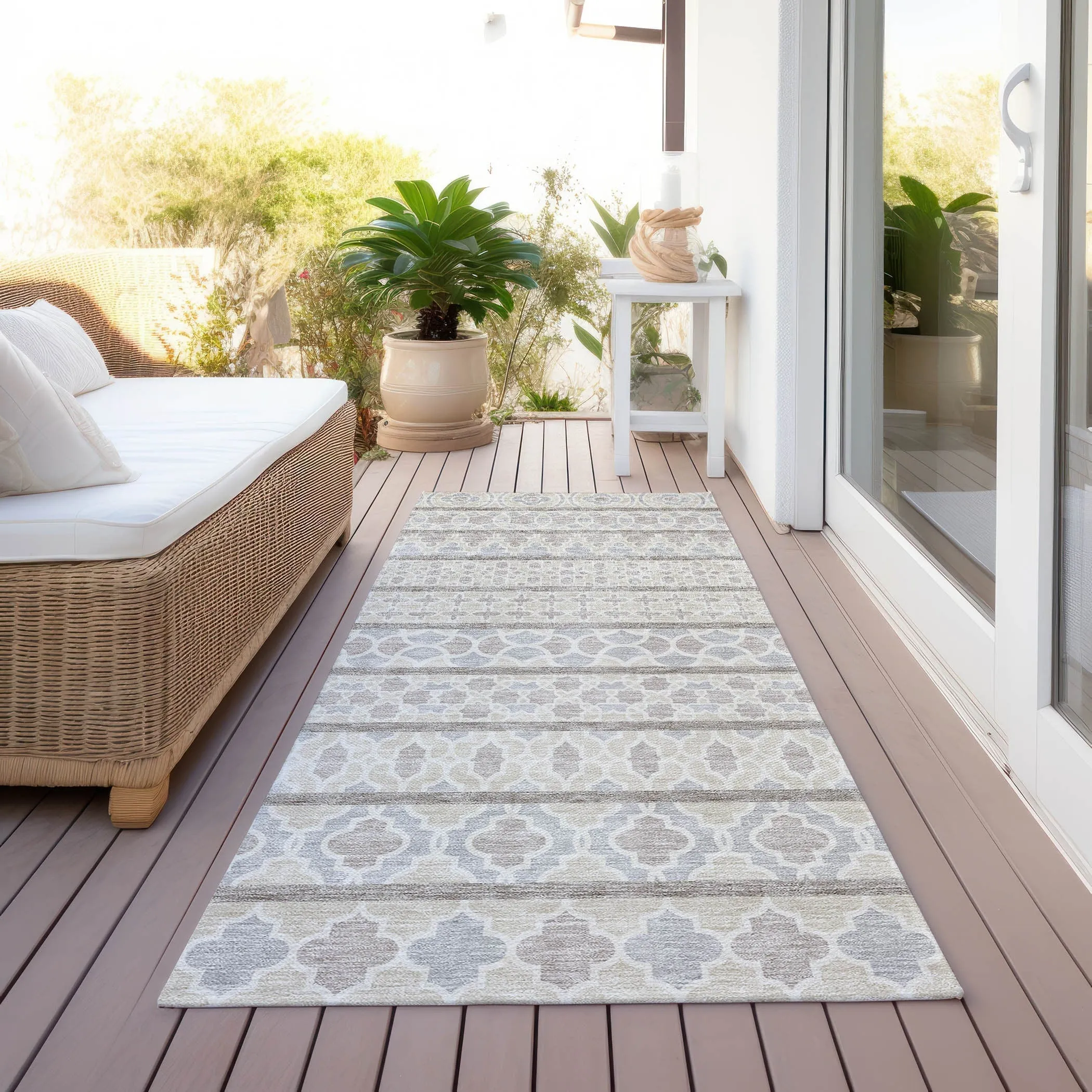 Machine Washable Indoor/ Outdoor Chantille Boho Stripe Rug