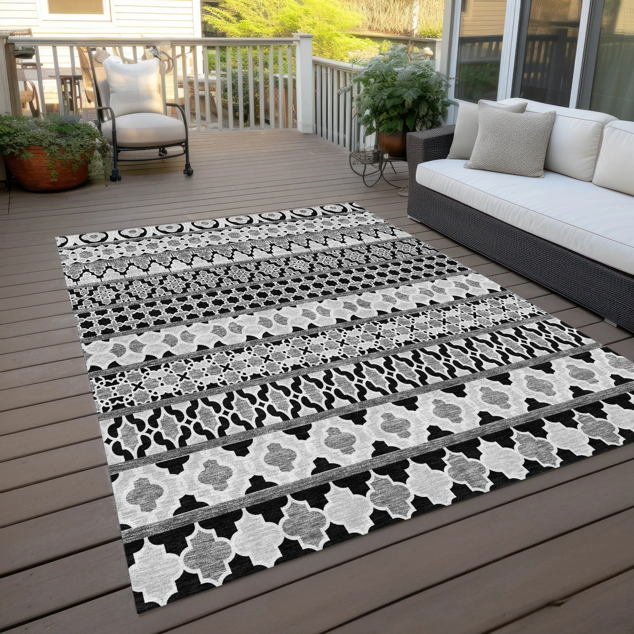Machine Washable Indoor/ Outdoor Chantille Boho Stripe Rug