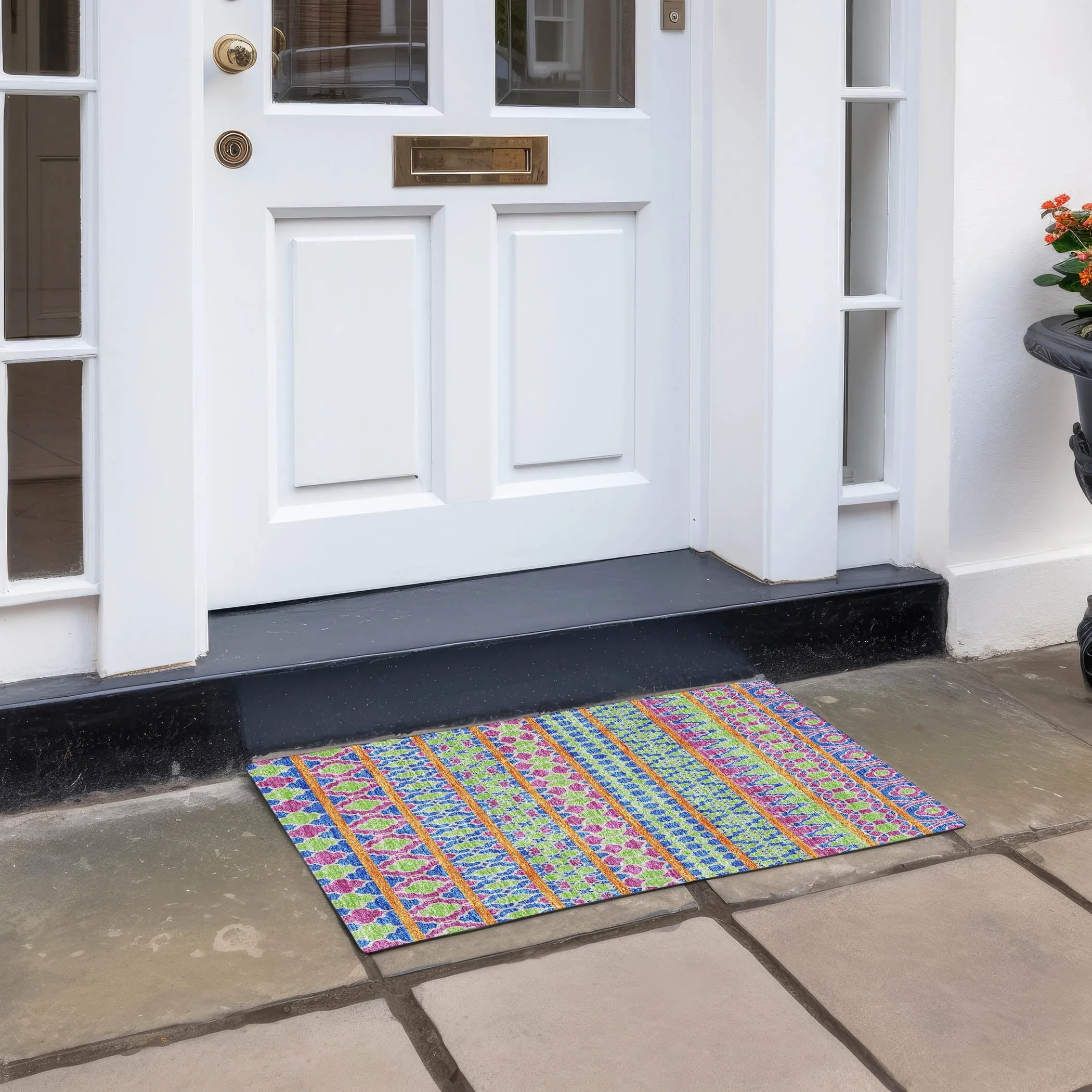 Machine Washable Indoor/ Outdoor Chantille Boho Stripe Rug
