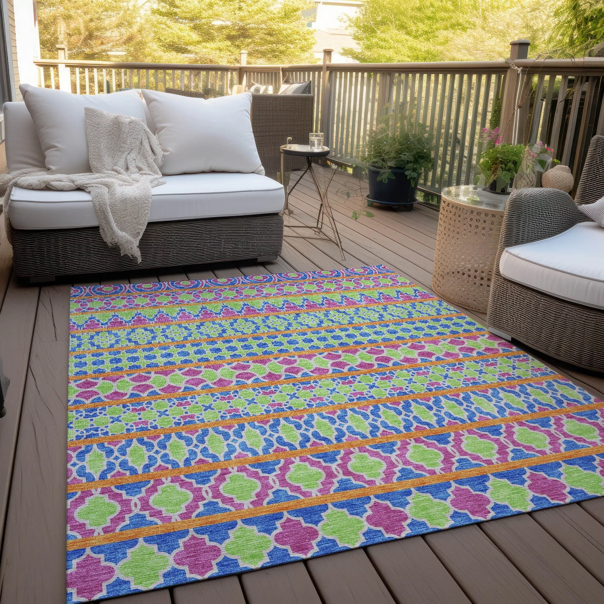 Machine Washable Indoor/ Outdoor Chantille Boho Stripe Rug