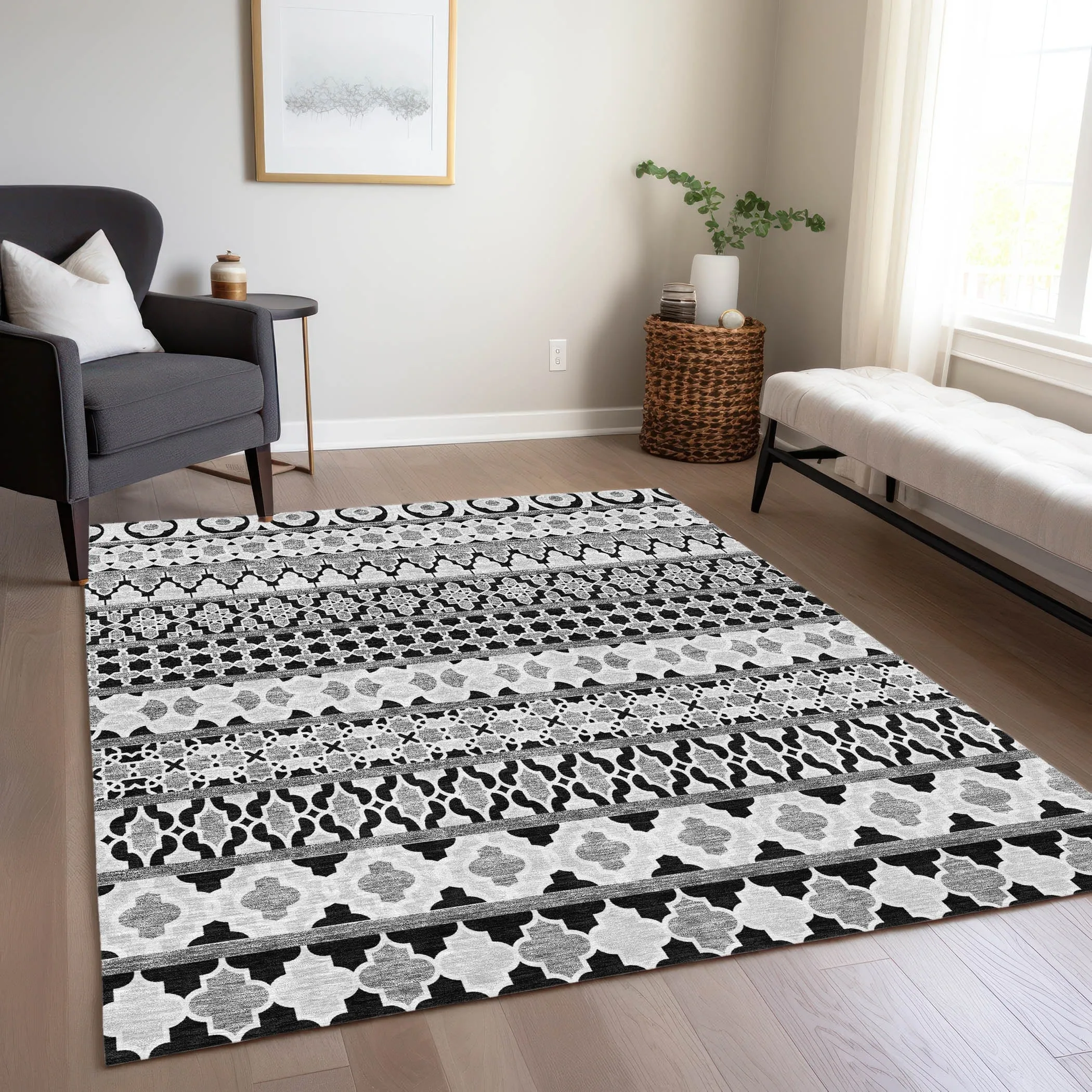 Machine Washable Indoor/ Outdoor Chantille Boho Stripe Rug