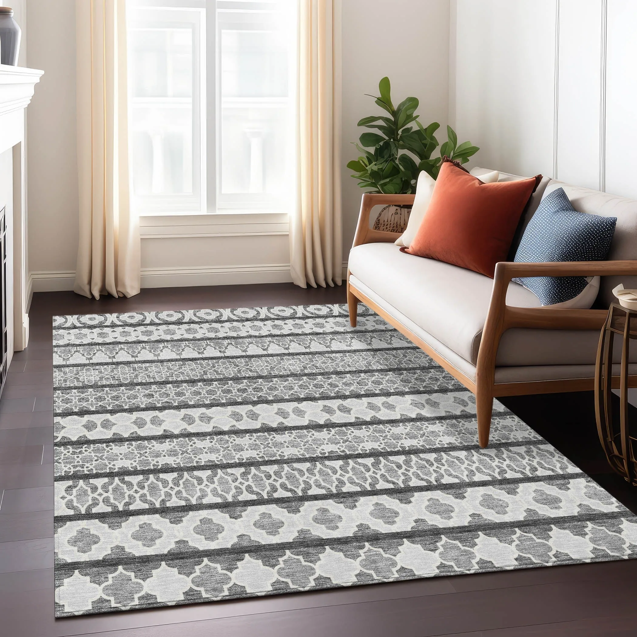 Machine Washable Indoor/ Outdoor Chantille Boho Stripe Rug