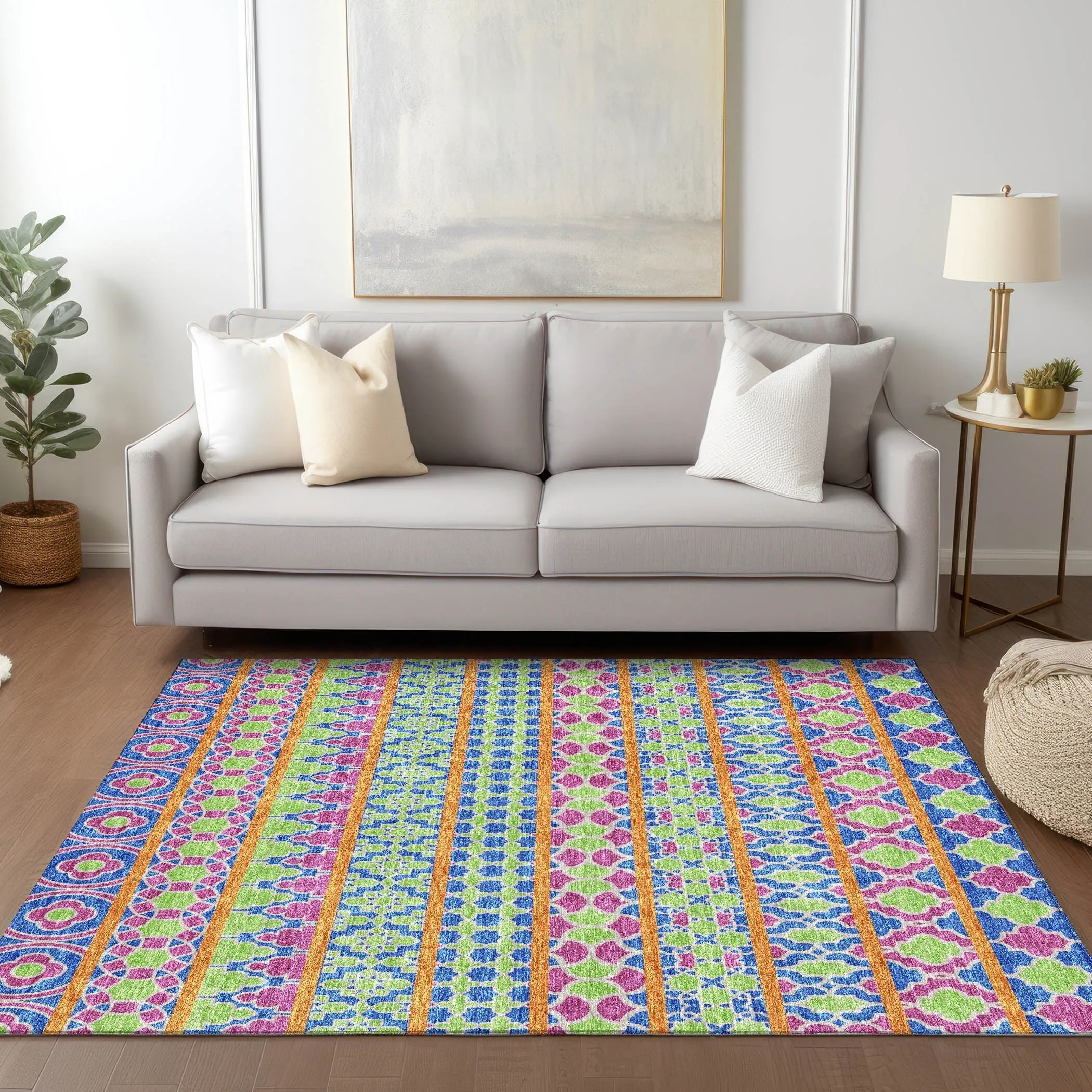 Machine Washable Indoor/ Outdoor Chantille Boho Stripe Rug