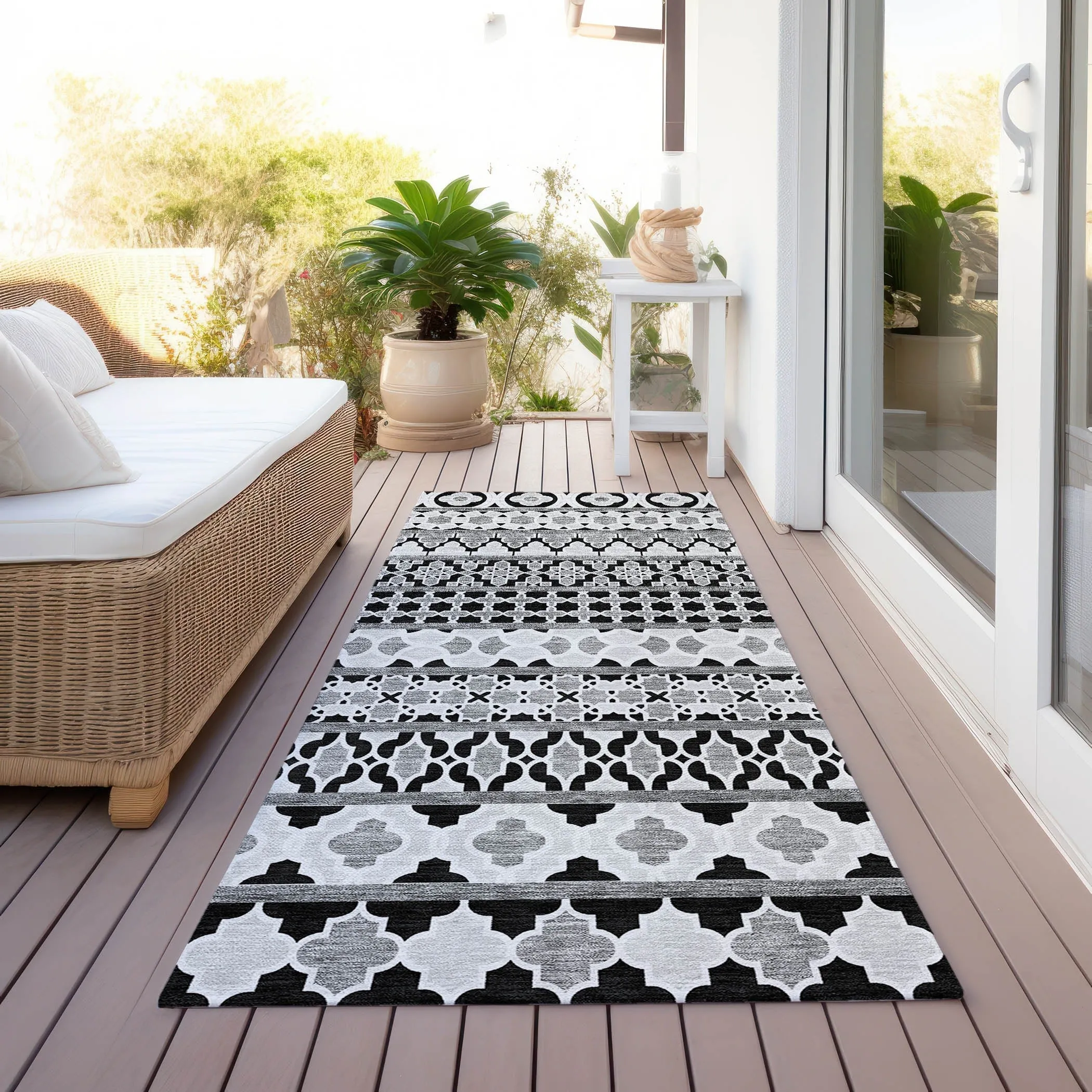 Machine Washable Indoor/ Outdoor Chantille Boho Stripe Rug