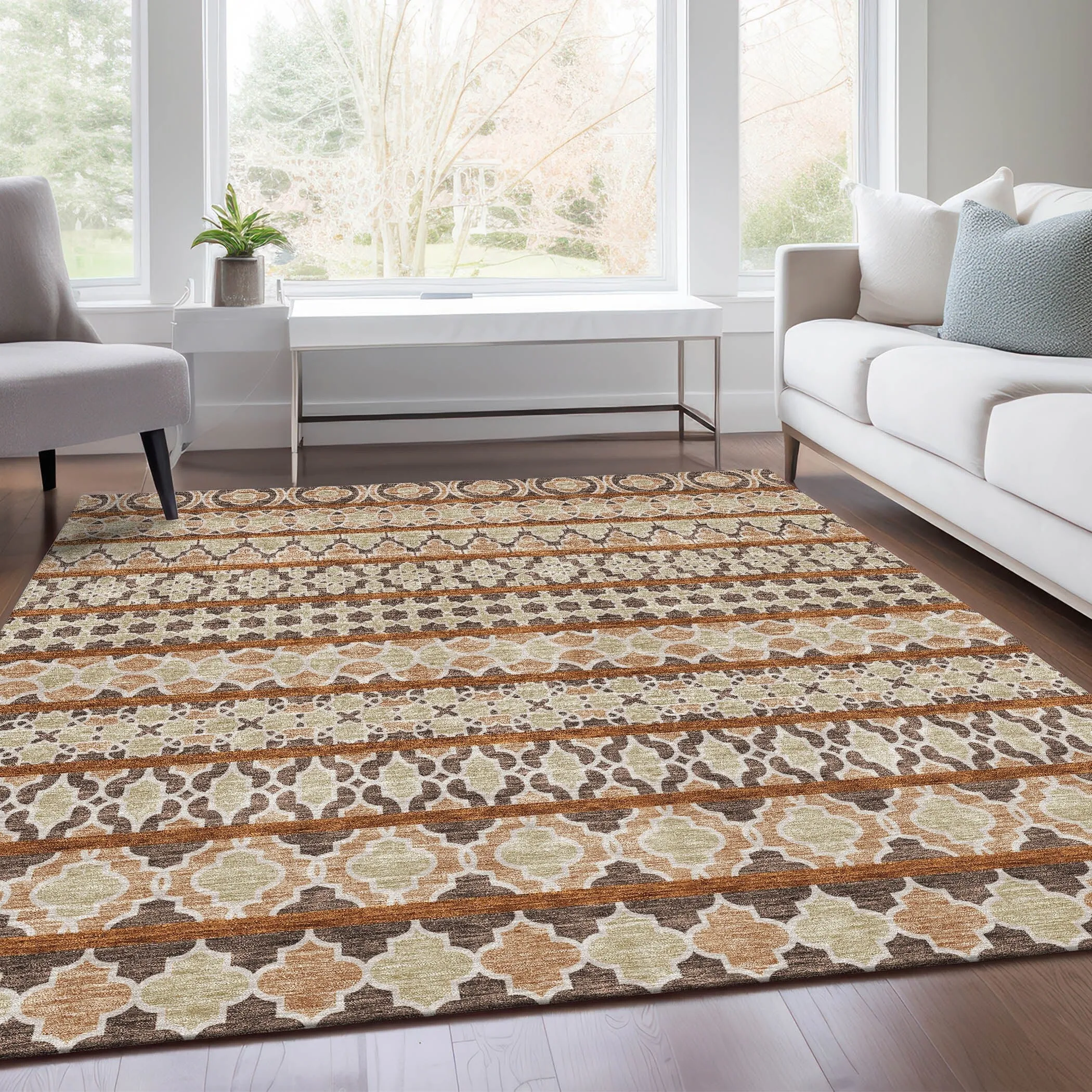 Machine Washable Indoor/ Outdoor Chantille Boho Stripe Rug