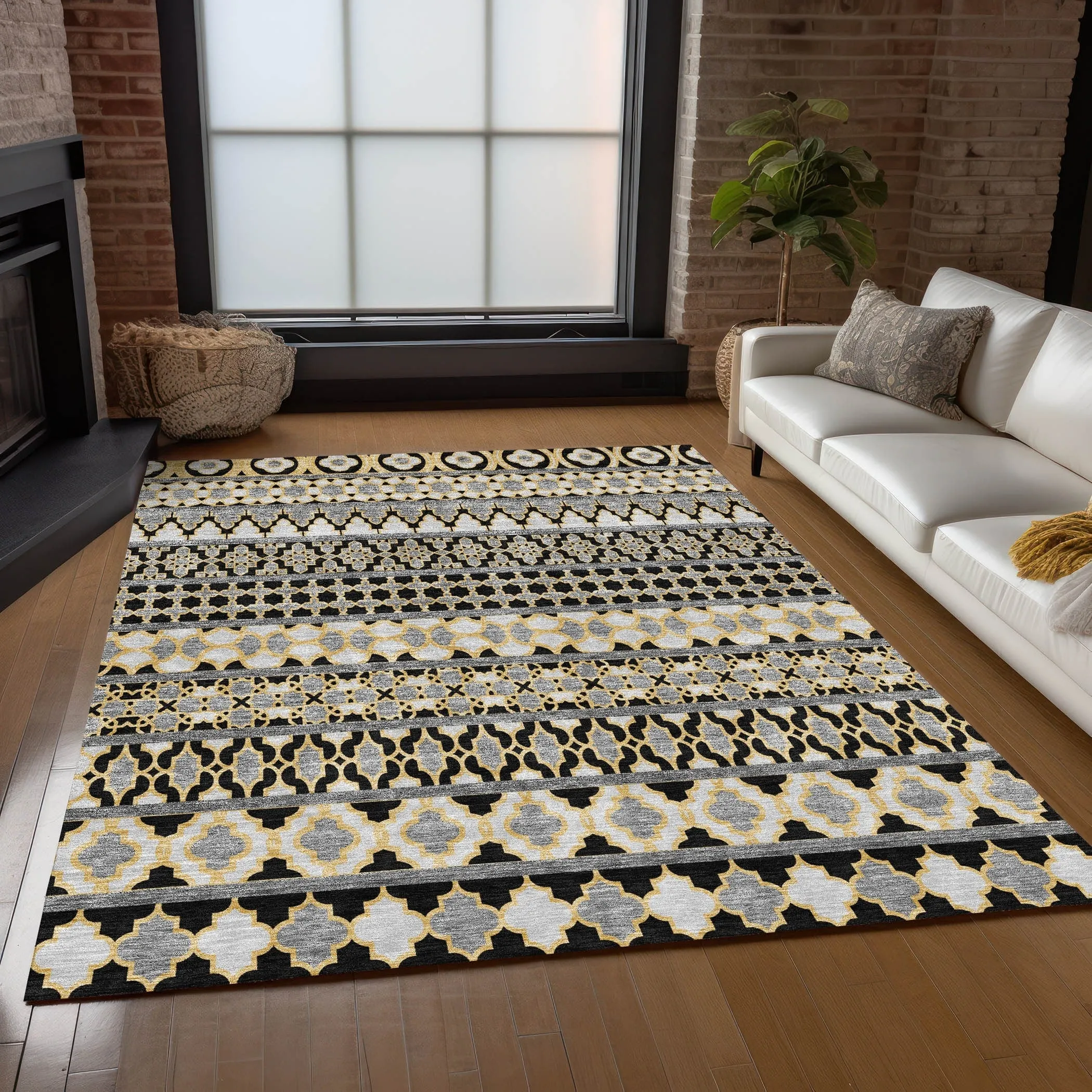 Machine Washable Indoor/ Outdoor Chantille Boho Stripe Rug