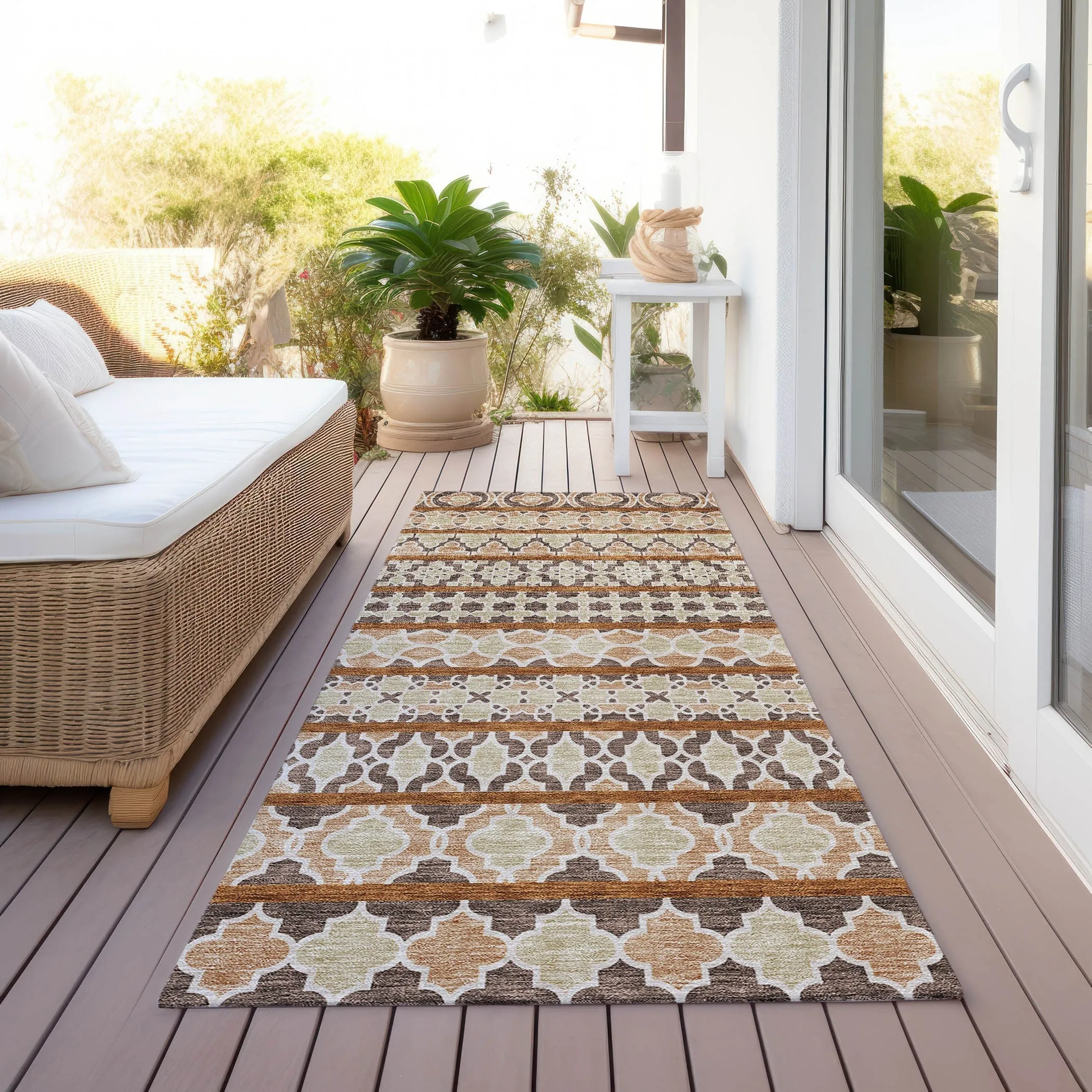 Machine Washable Indoor/ Outdoor Chantille Boho Stripe Rug