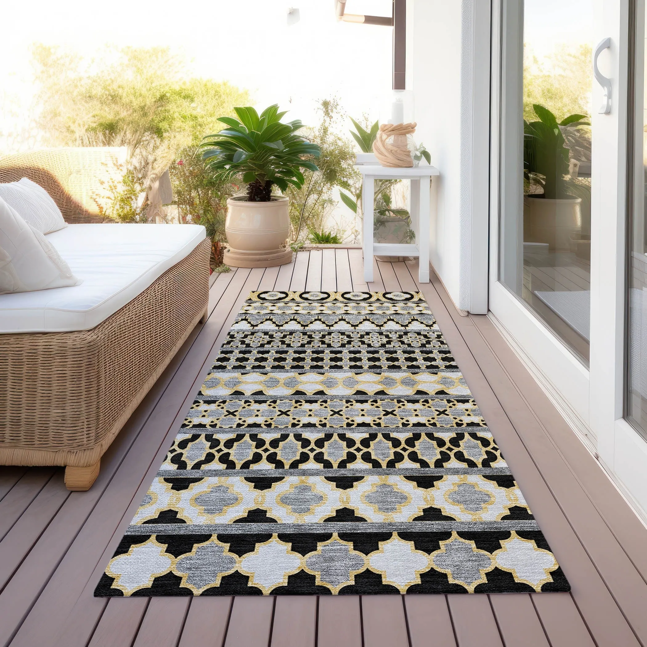 Machine Washable Indoor/ Outdoor Chantille Boho Stripe Rug