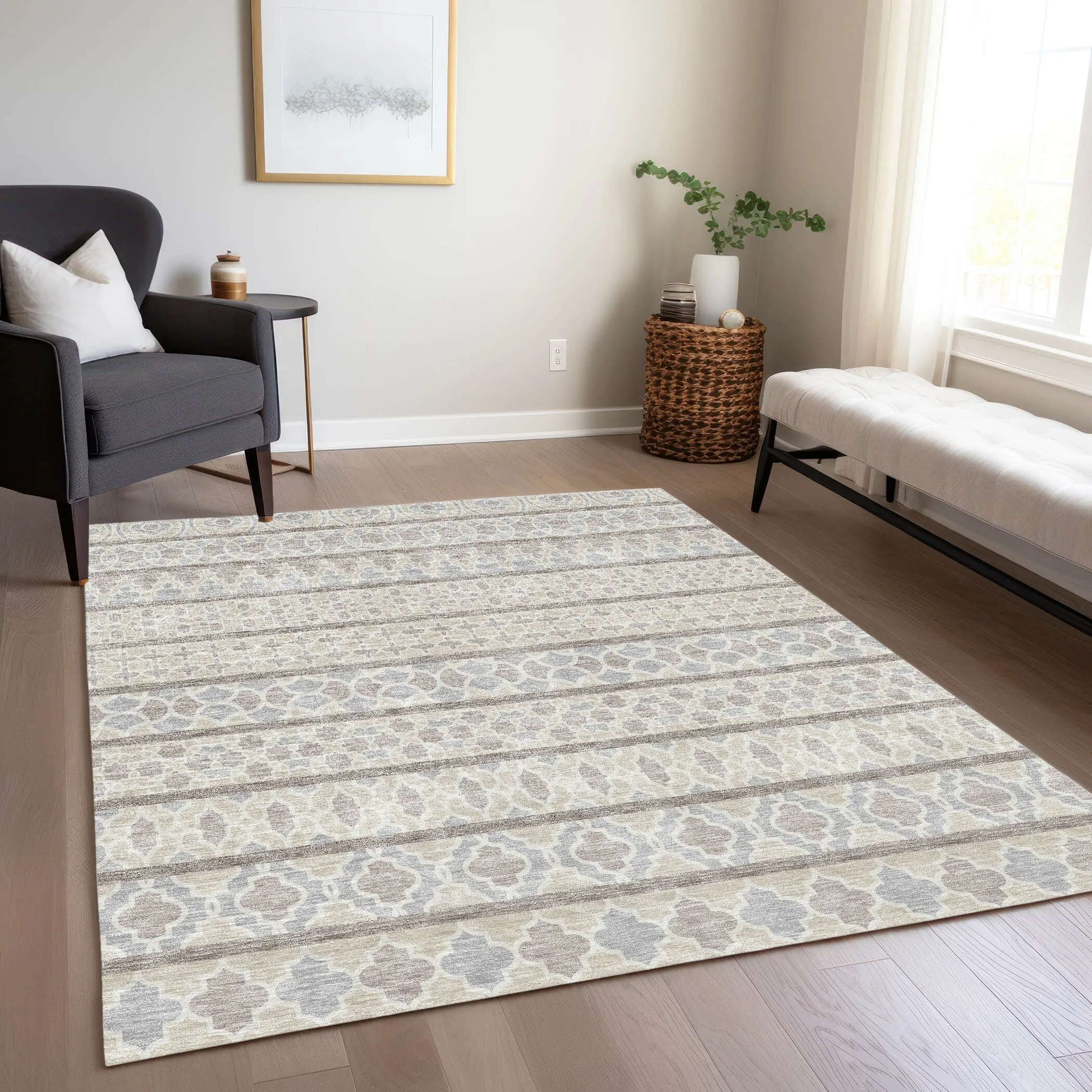 Machine Washable Indoor/ Outdoor Chantille Boho Stripe Rug