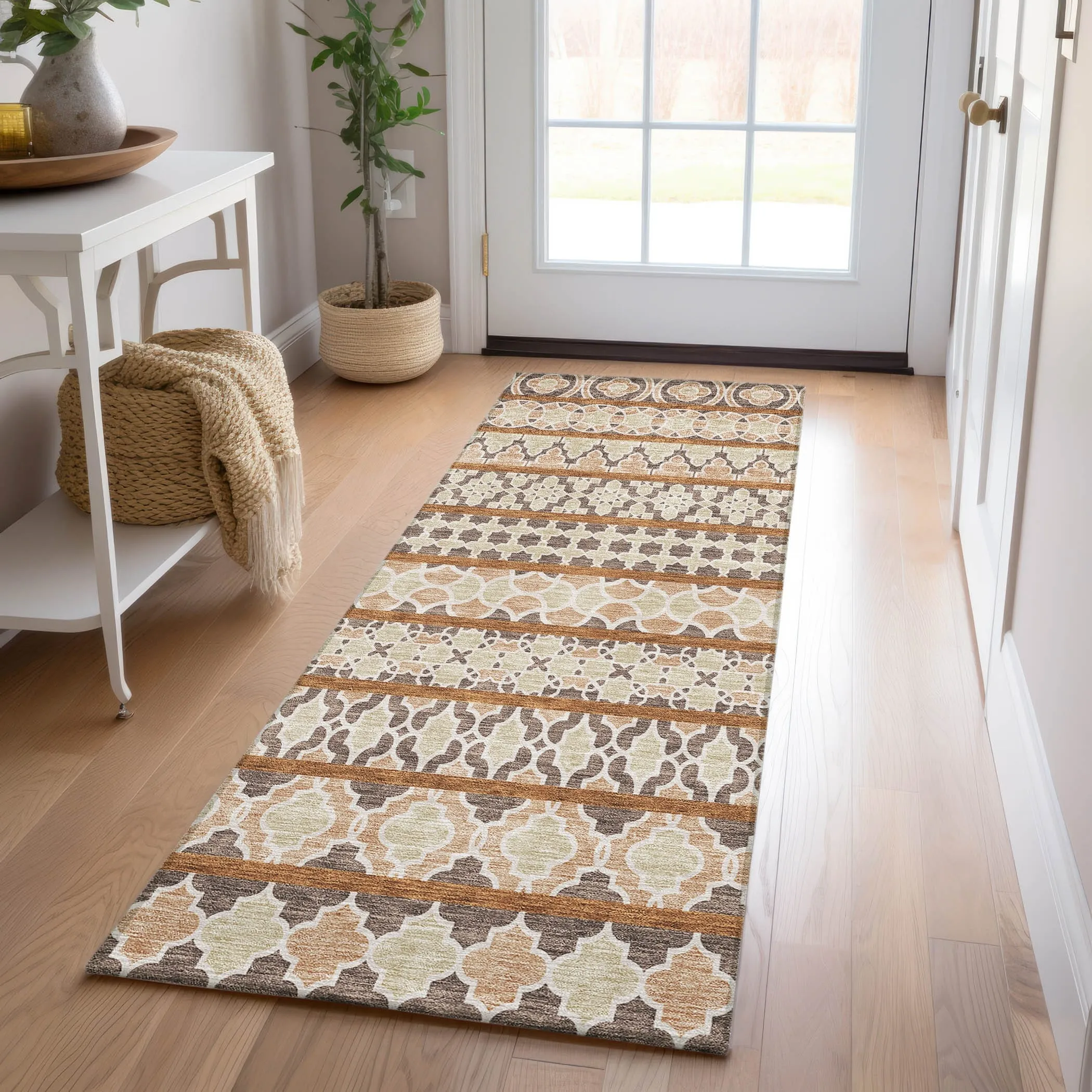 Machine Washable Indoor/ Outdoor Chantille Boho Stripe Rug