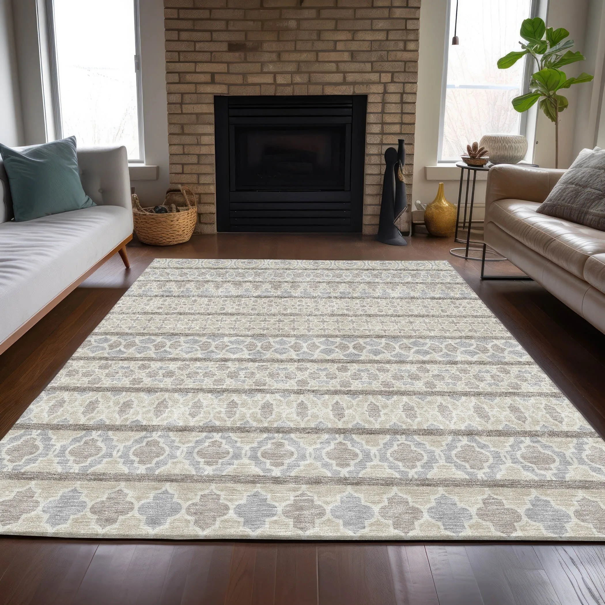 Machine Washable Indoor/ Outdoor Chantille Boho Stripe Rug