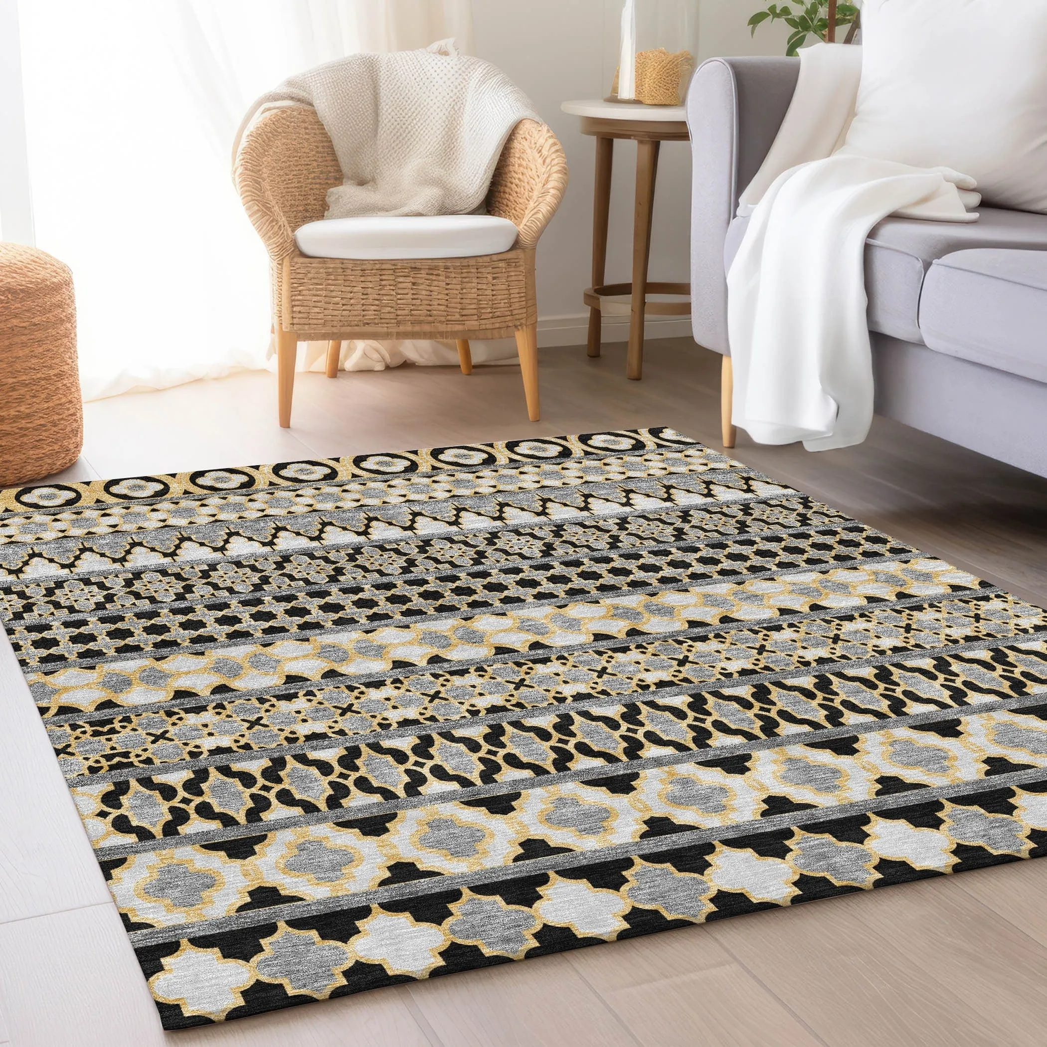 Machine Washable Indoor/ Outdoor Chantille Boho Stripe Rug