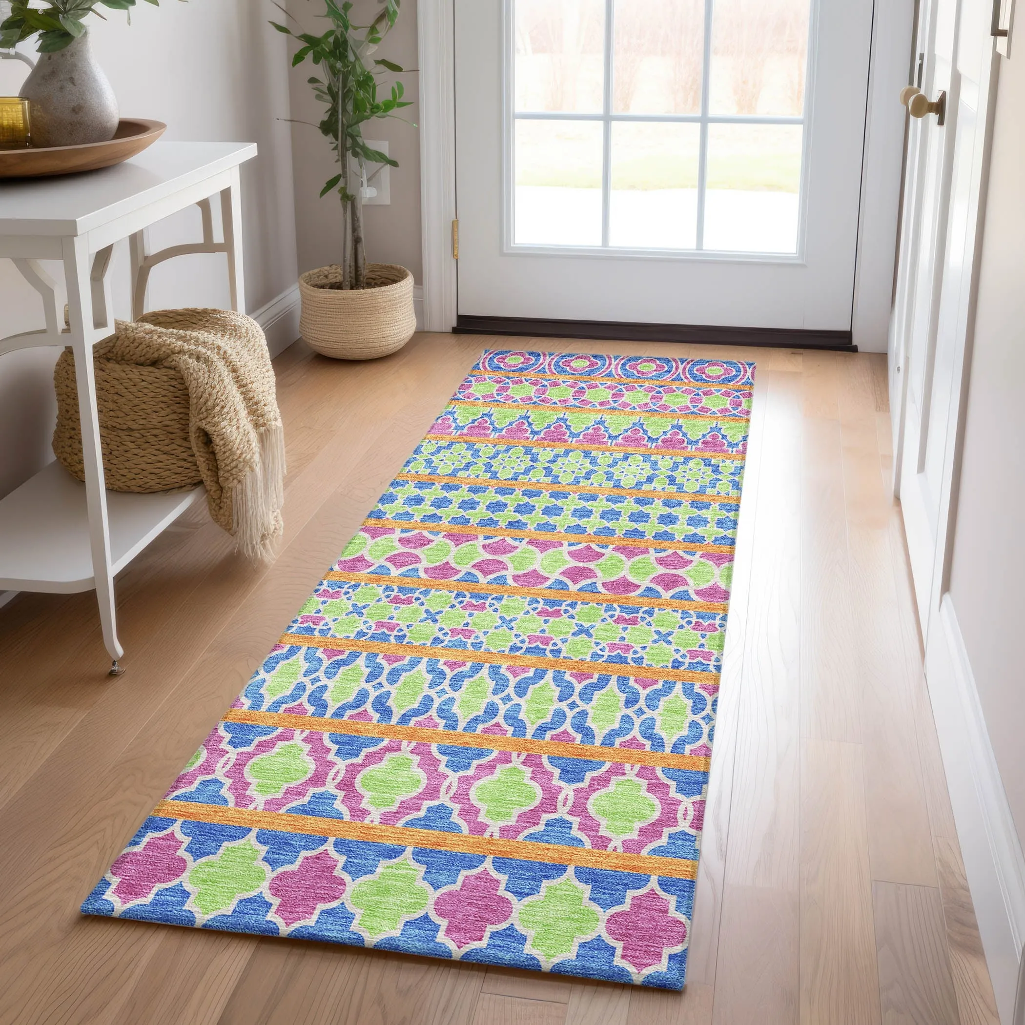Machine Washable Indoor/ Outdoor Chantille Boho Stripe Rug