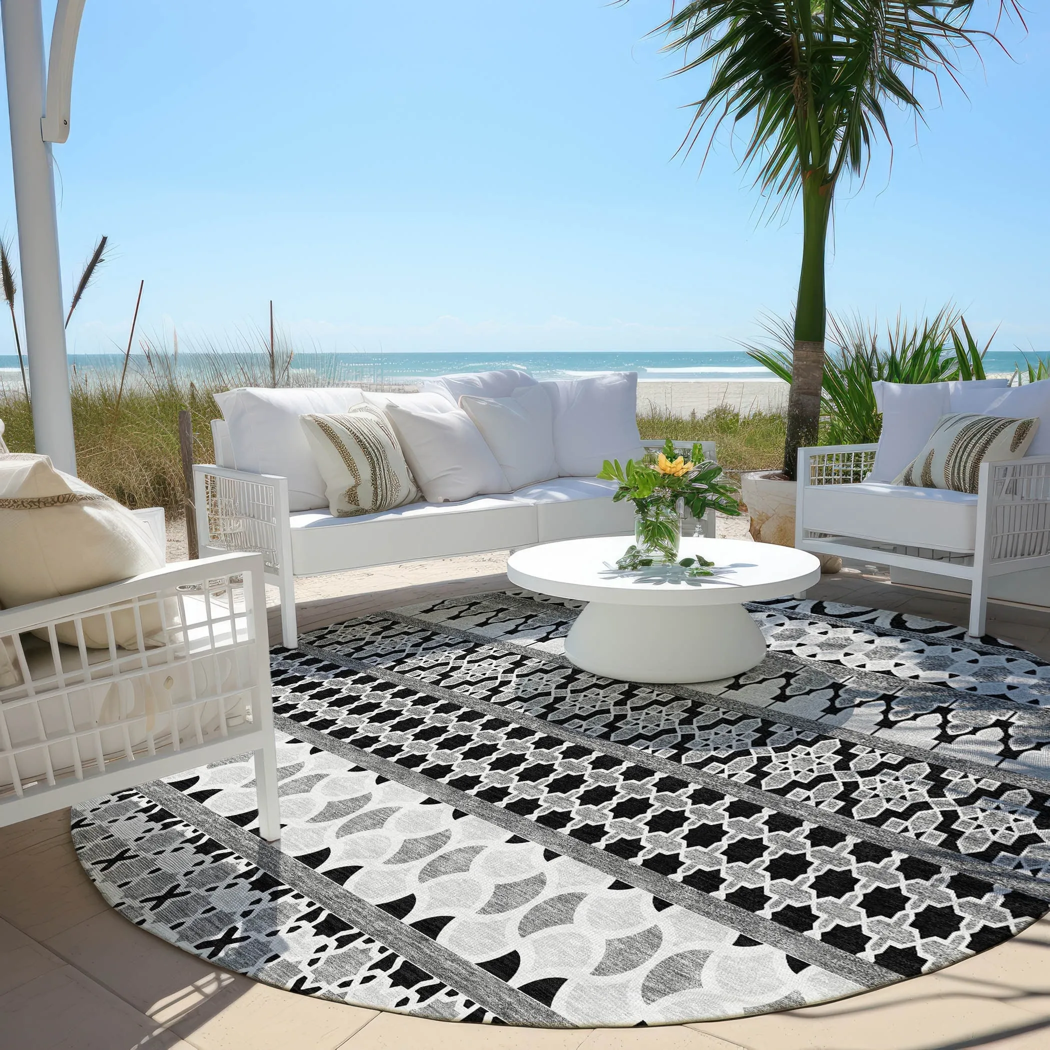 Machine Washable Indoor/ Outdoor Chantille Boho Stripe Rug