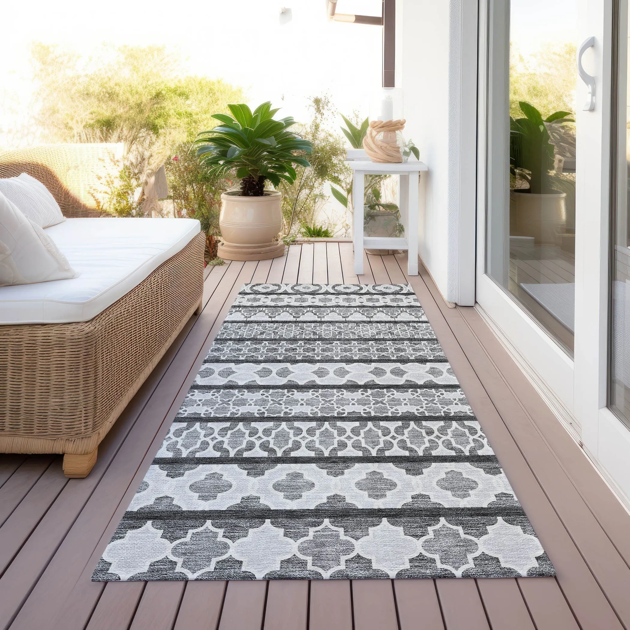 Machine Washable Indoor/ Outdoor Chantille Boho Stripe Rug
