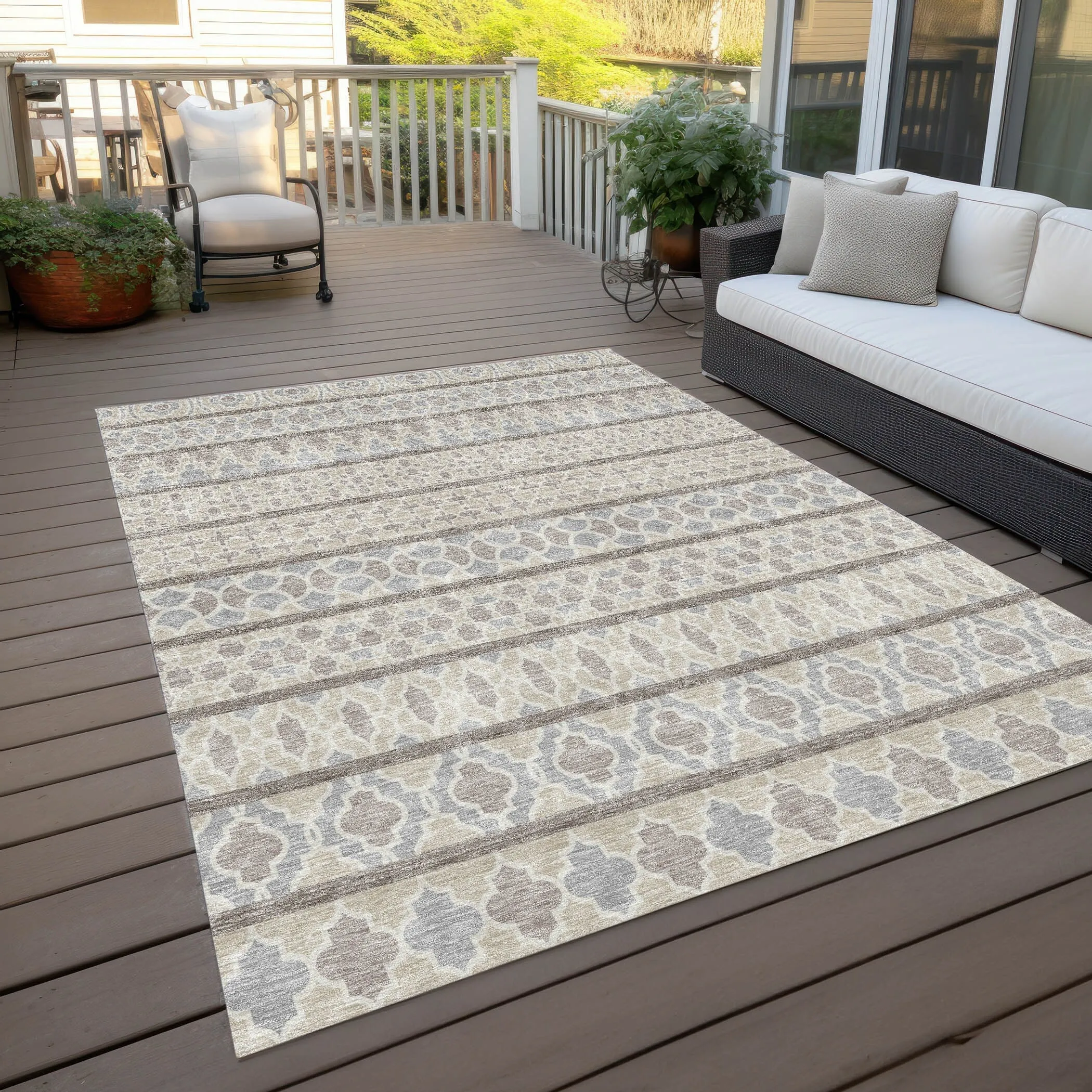Machine Washable Indoor/ Outdoor Chantille Boho Stripe Rug