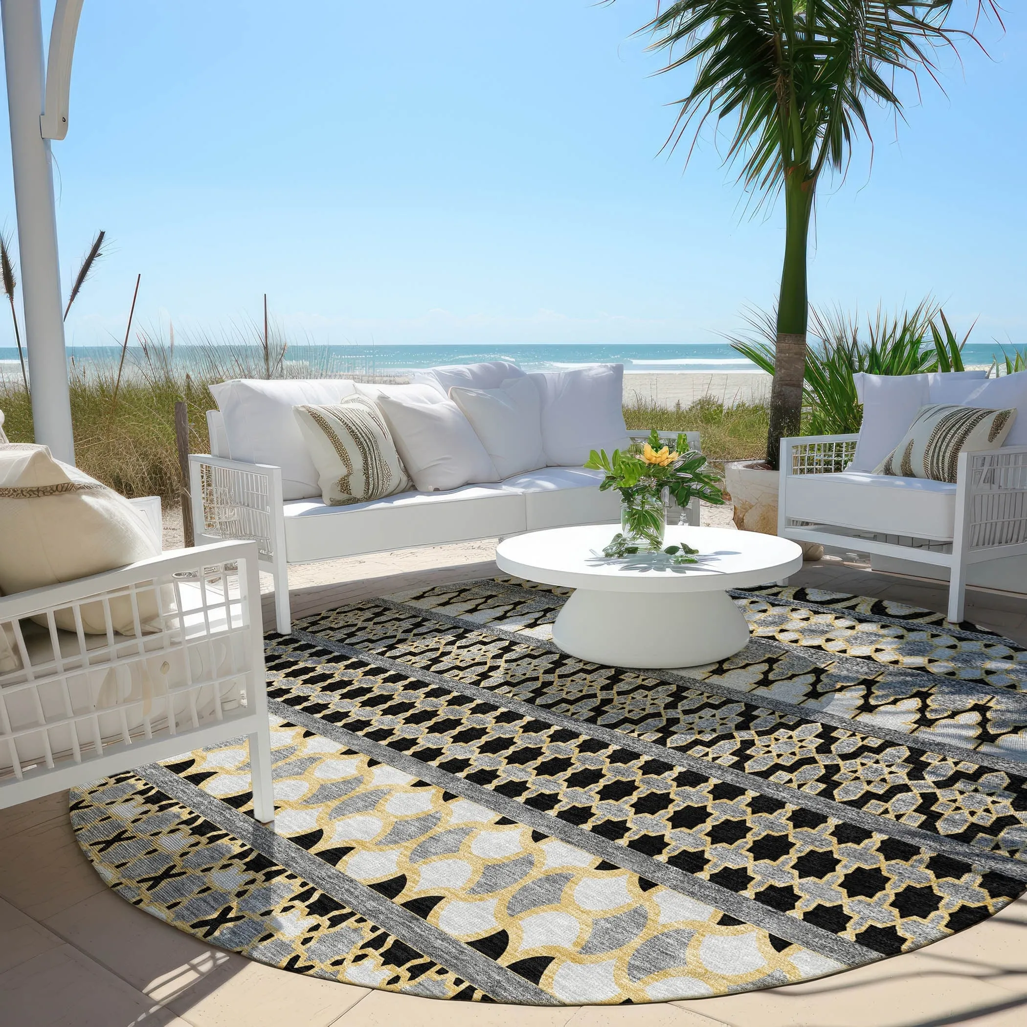 Machine Washable Indoor/ Outdoor Chantille Boho Stripe Rug