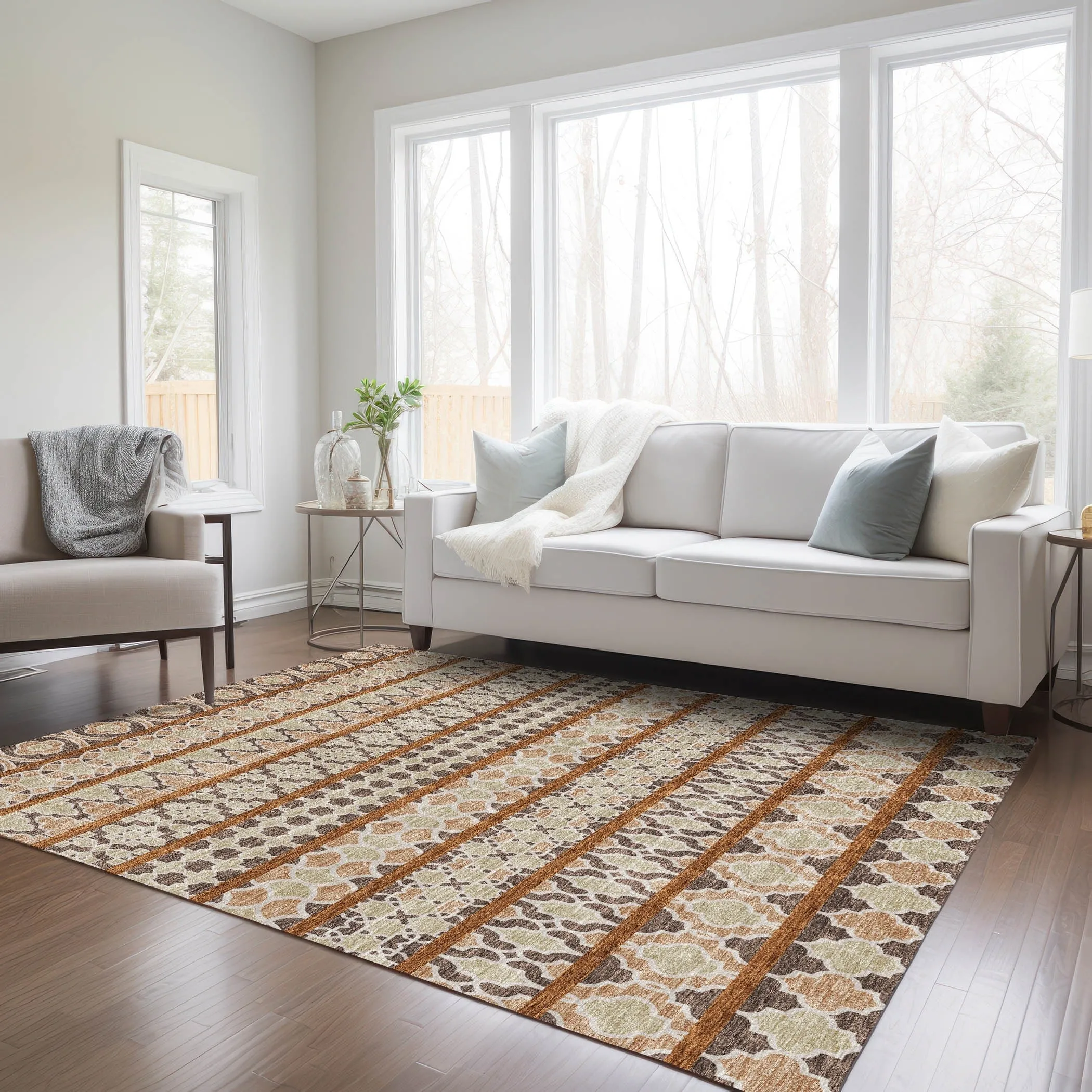 Machine Washable Indoor/ Outdoor Chantille Boho Stripe Rug