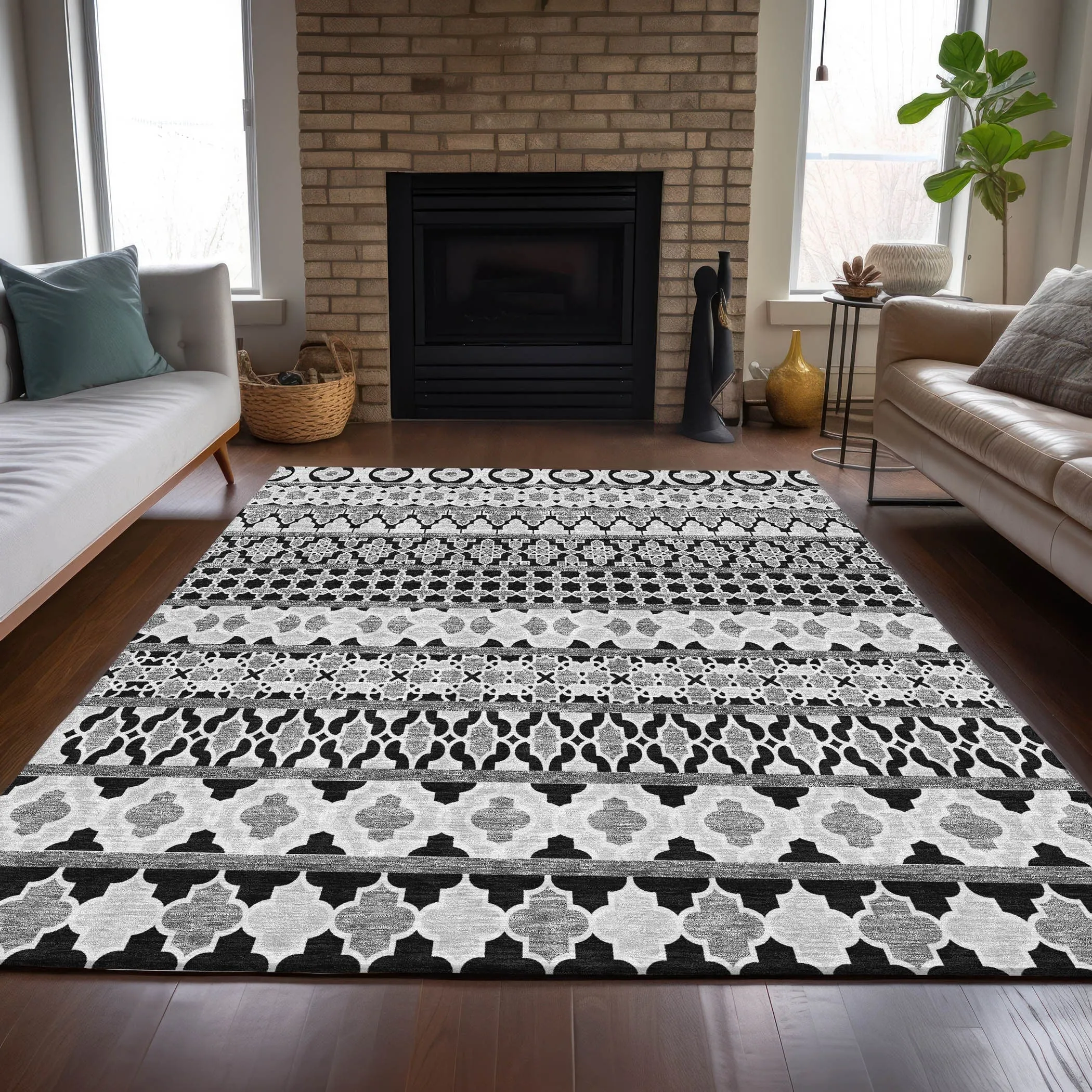Machine Washable Indoor/ Outdoor Chantille Boho Stripe Rug