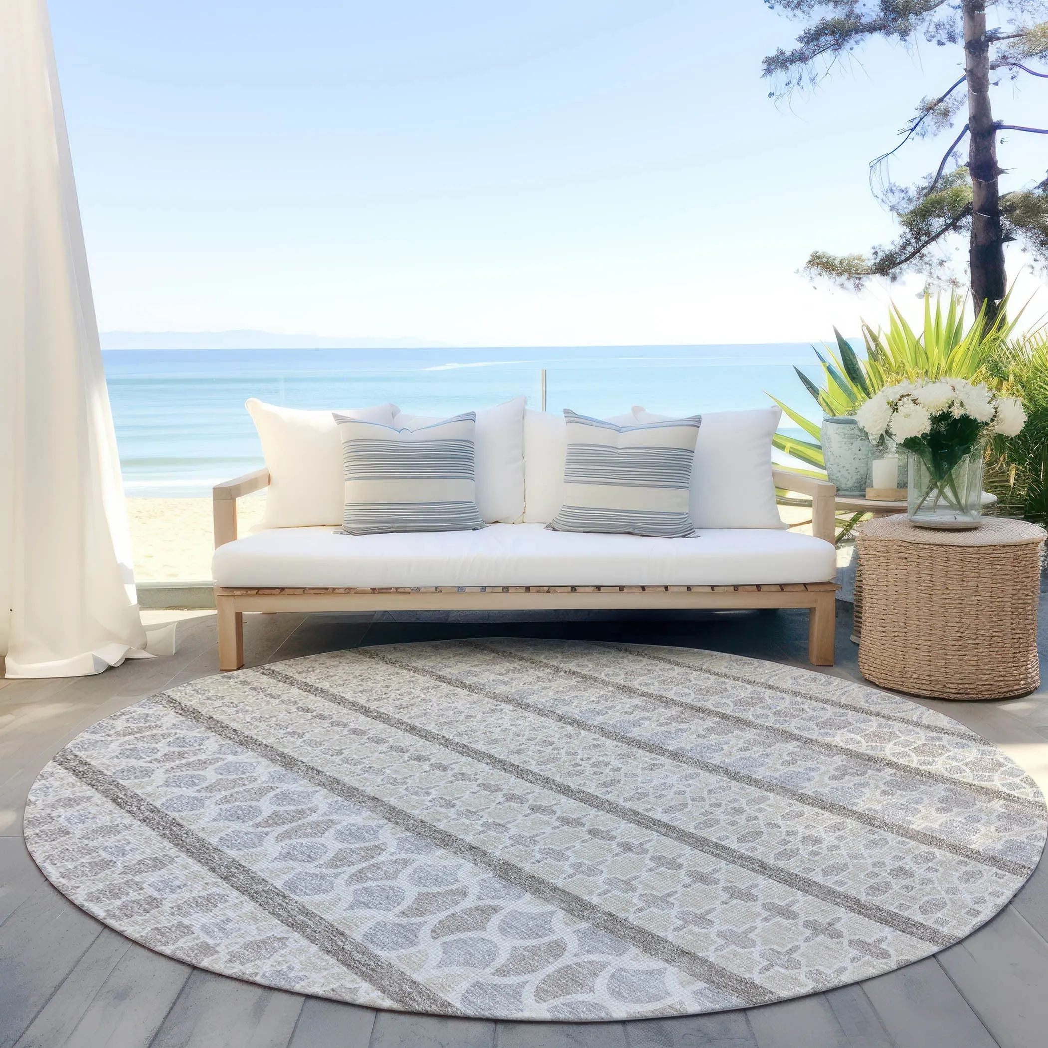 Machine Washable Indoor/ Outdoor Chantille Boho Stripe Rug