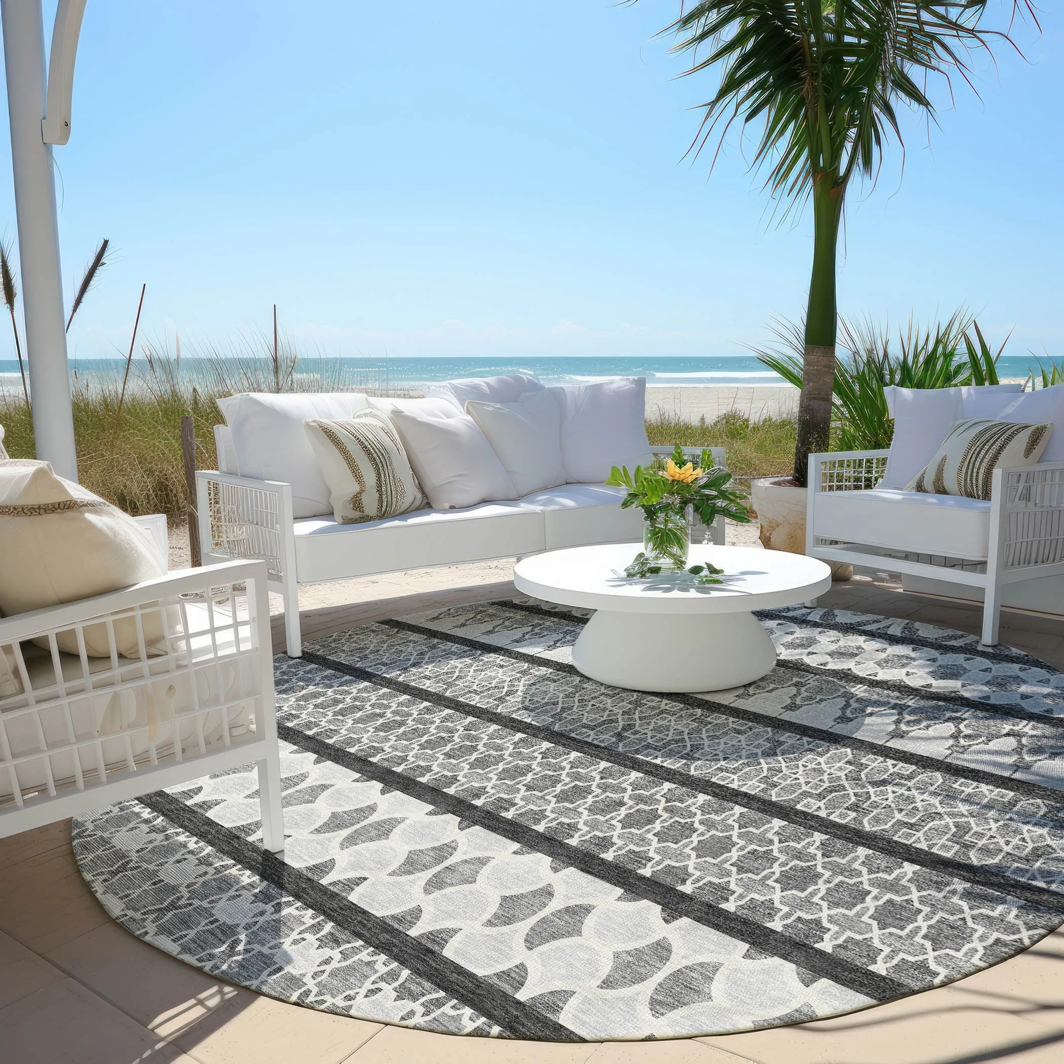 Machine Washable Indoor/ Outdoor Chantille Boho Stripe Rug