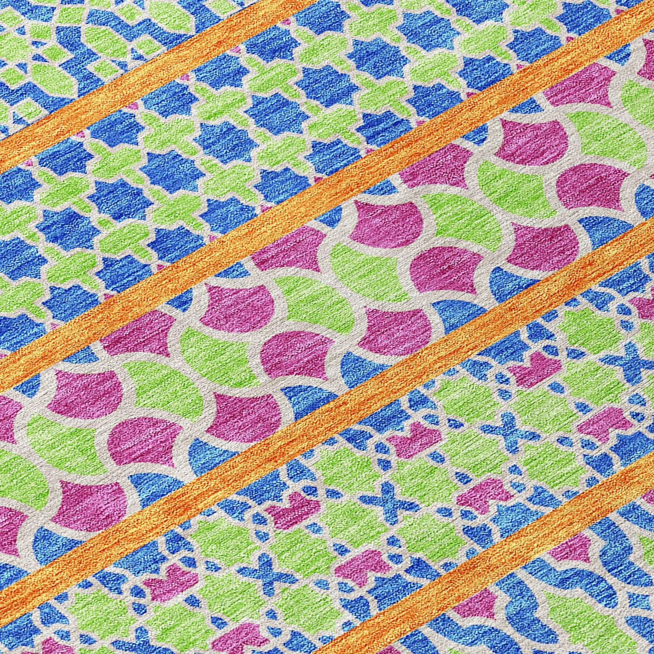 Machine Washable Indoor/ Outdoor Chantille Boho Stripe Rug