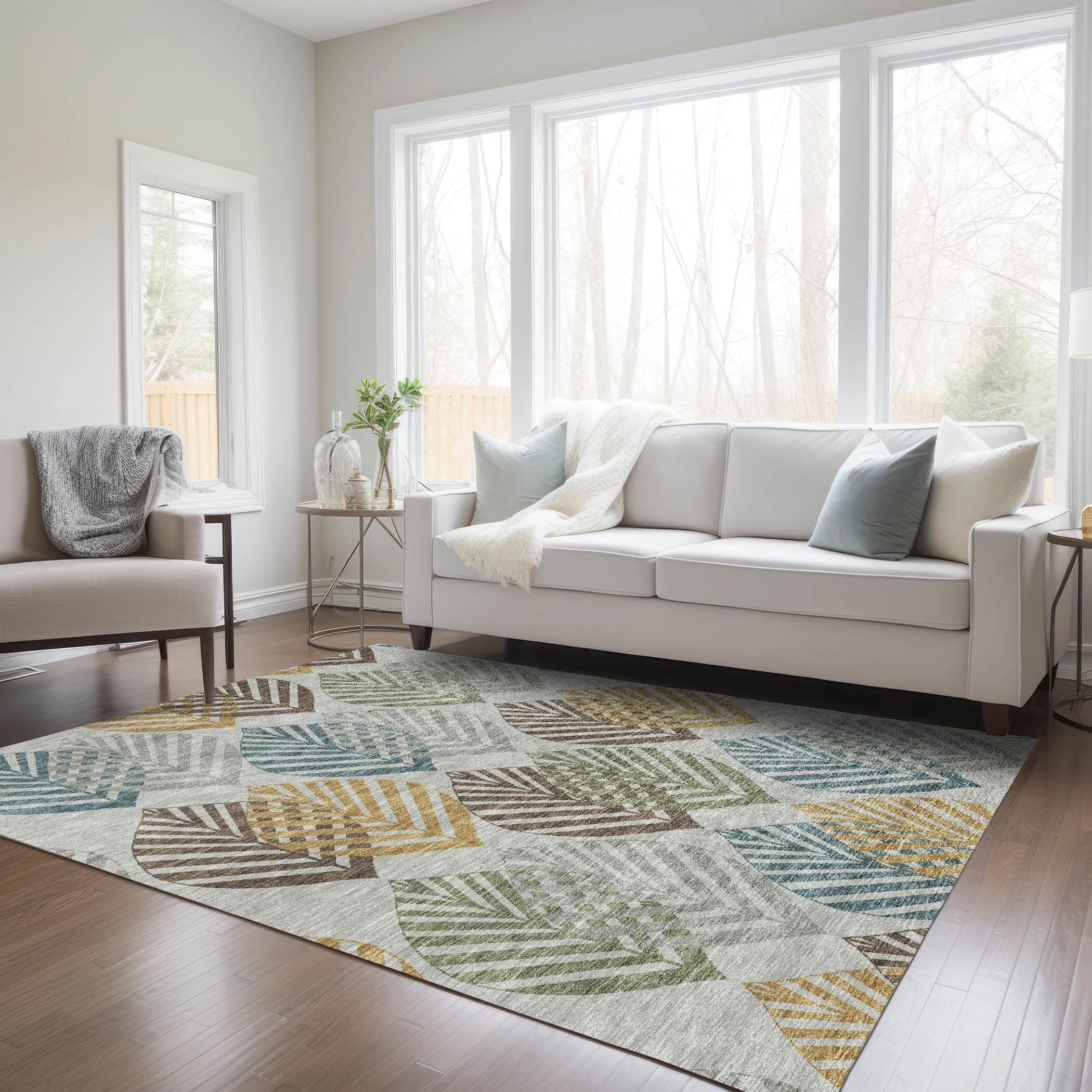 Machine Washable Indoor/ Outdoor Chantille Casual Palm Rug