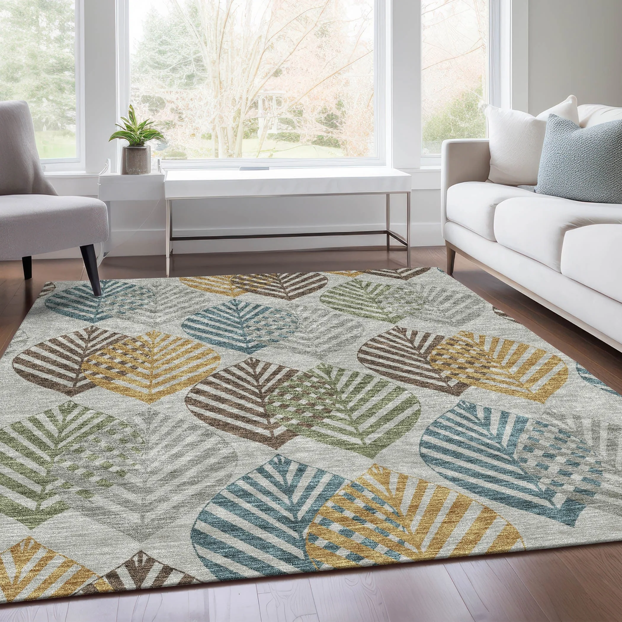 Machine Washable Indoor/ Outdoor Chantille Casual Palm Rug