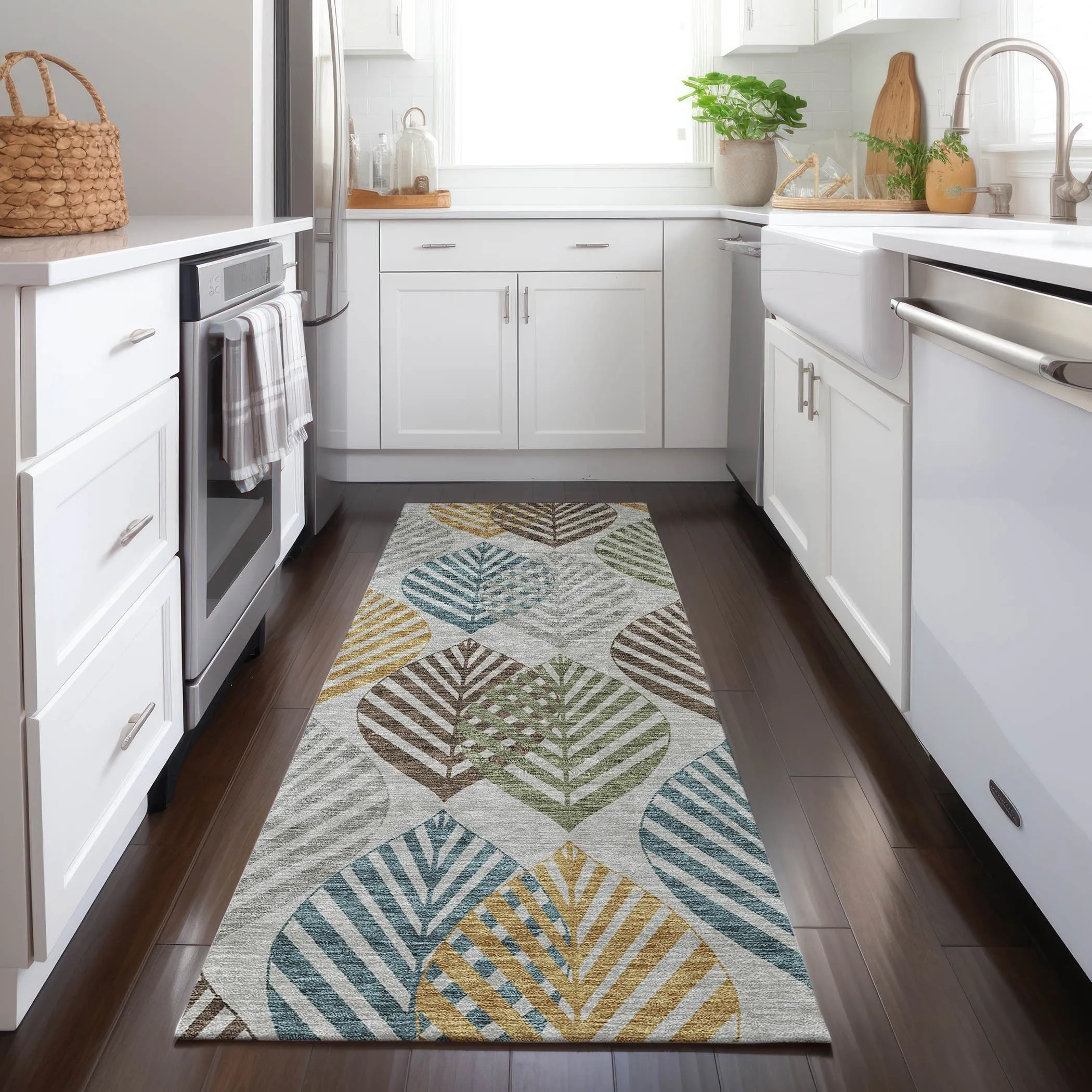 Machine Washable Indoor/ Outdoor Chantille Casual Palm Rug
