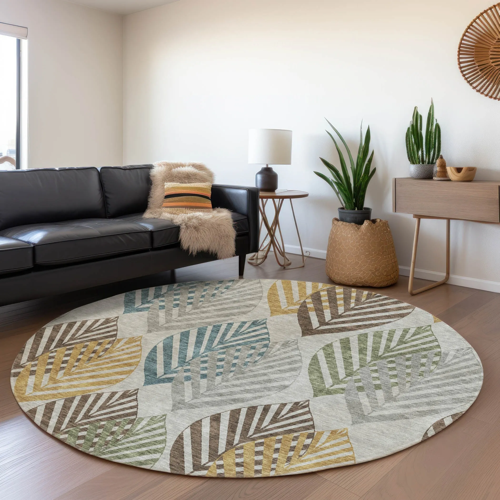 Machine Washable Indoor/ Outdoor Chantille Casual Palm Rug