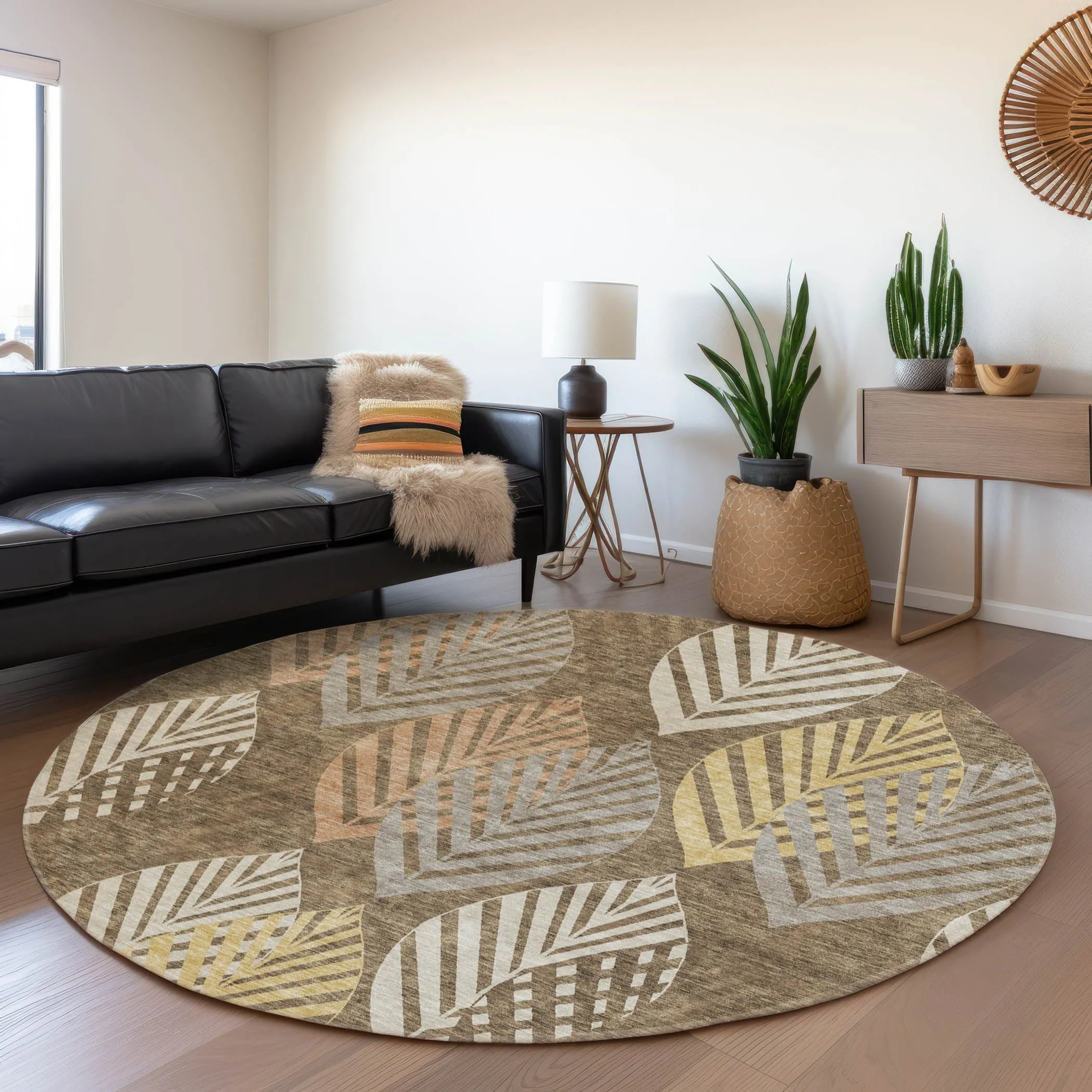 Machine Washable Indoor/ Outdoor Chantille Casual Palm Rug
