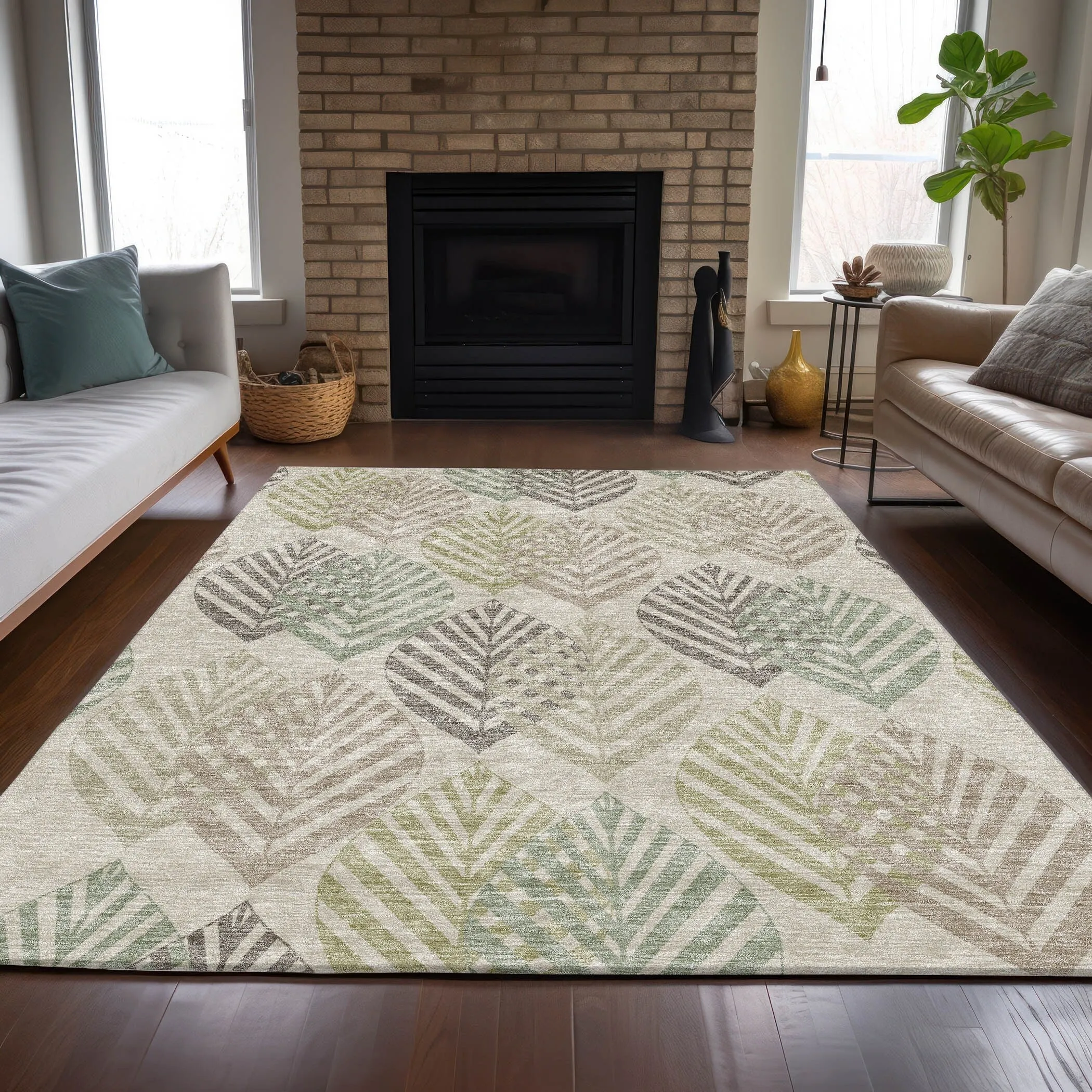 Machine Washable Indoor/ Outdoor Chantille Casual Palm Rug