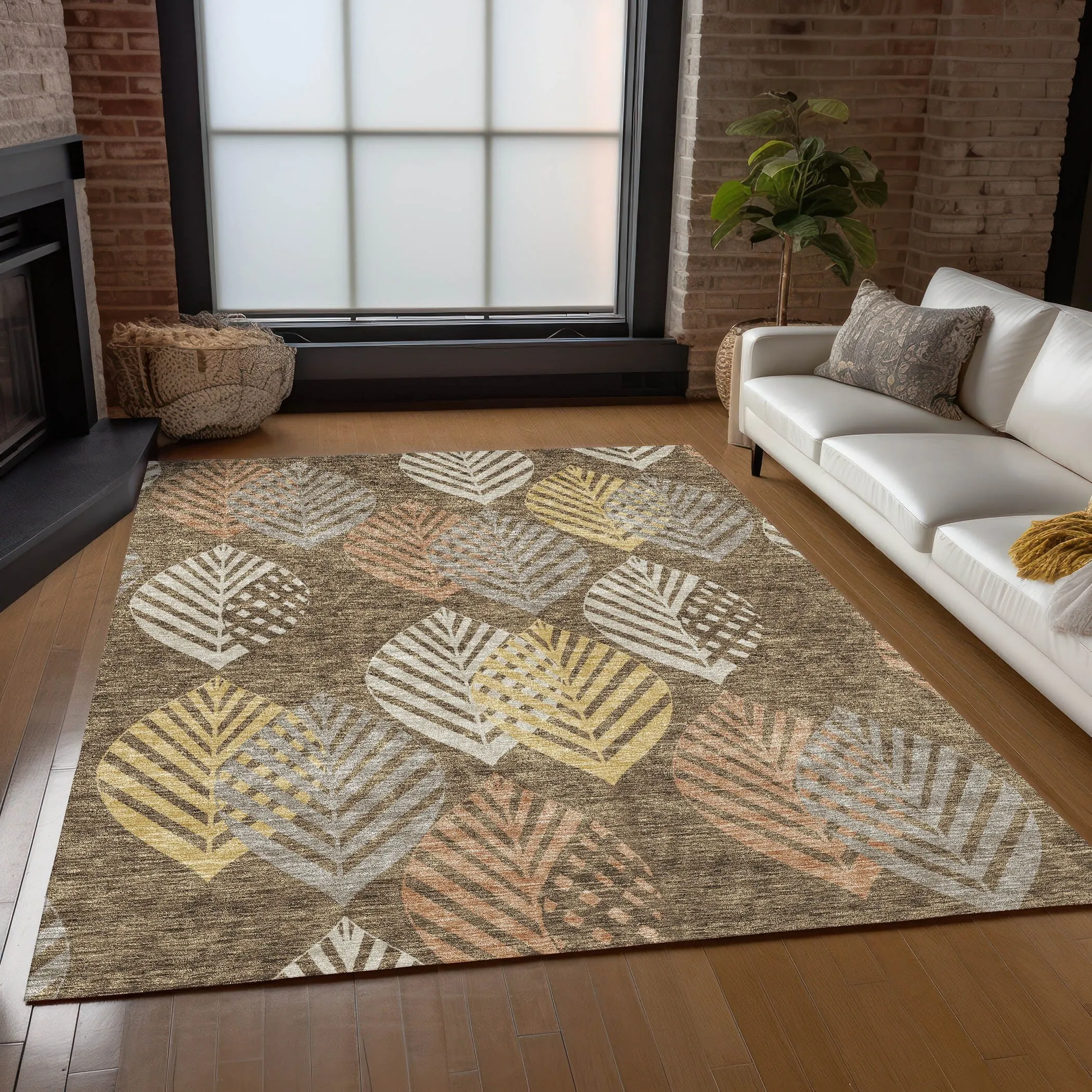Machine Washable Indoor/ Outdoor Chantille Casual Palm Rug