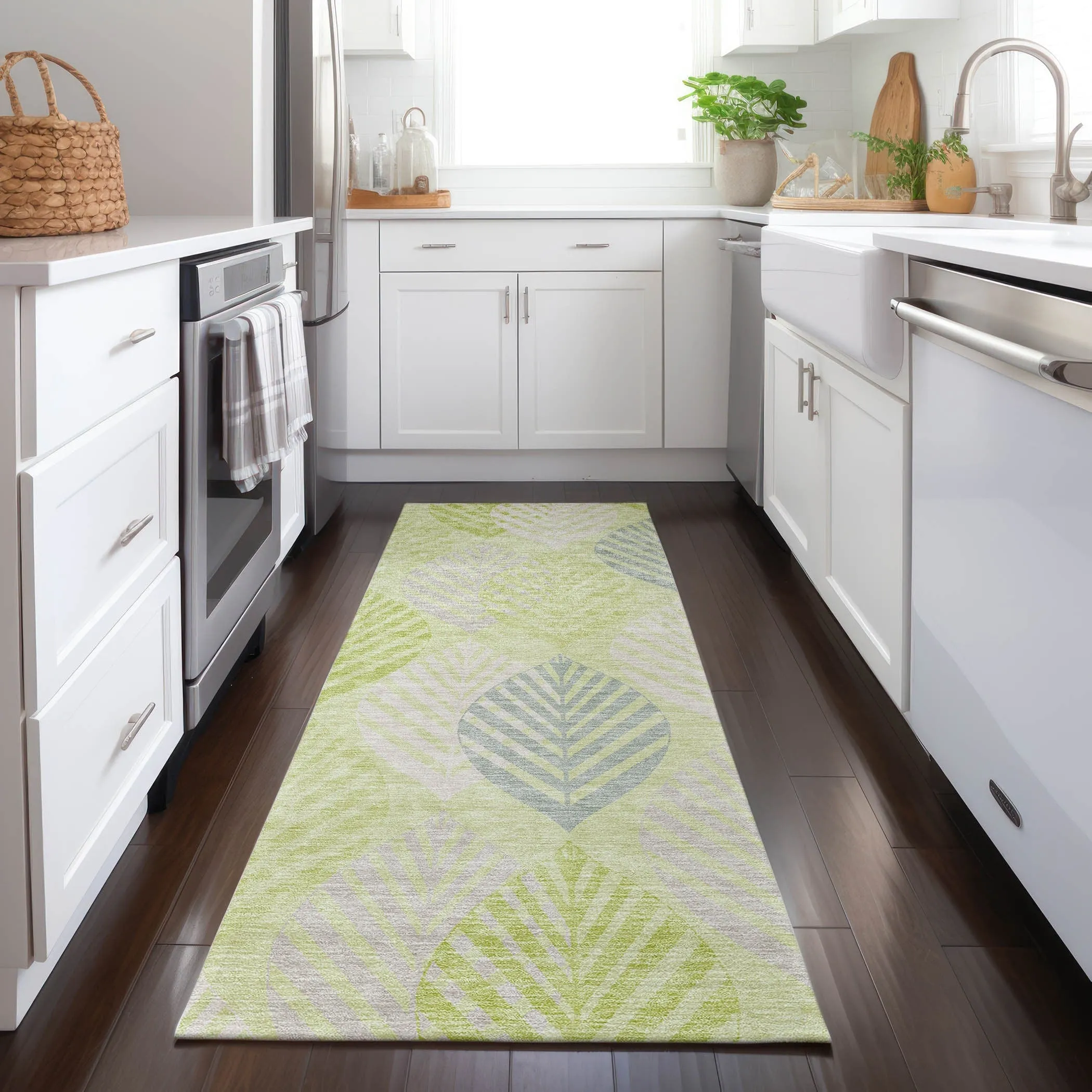 Machine Washable Indoor/ Outdoor Chantille Casual Palm Rug