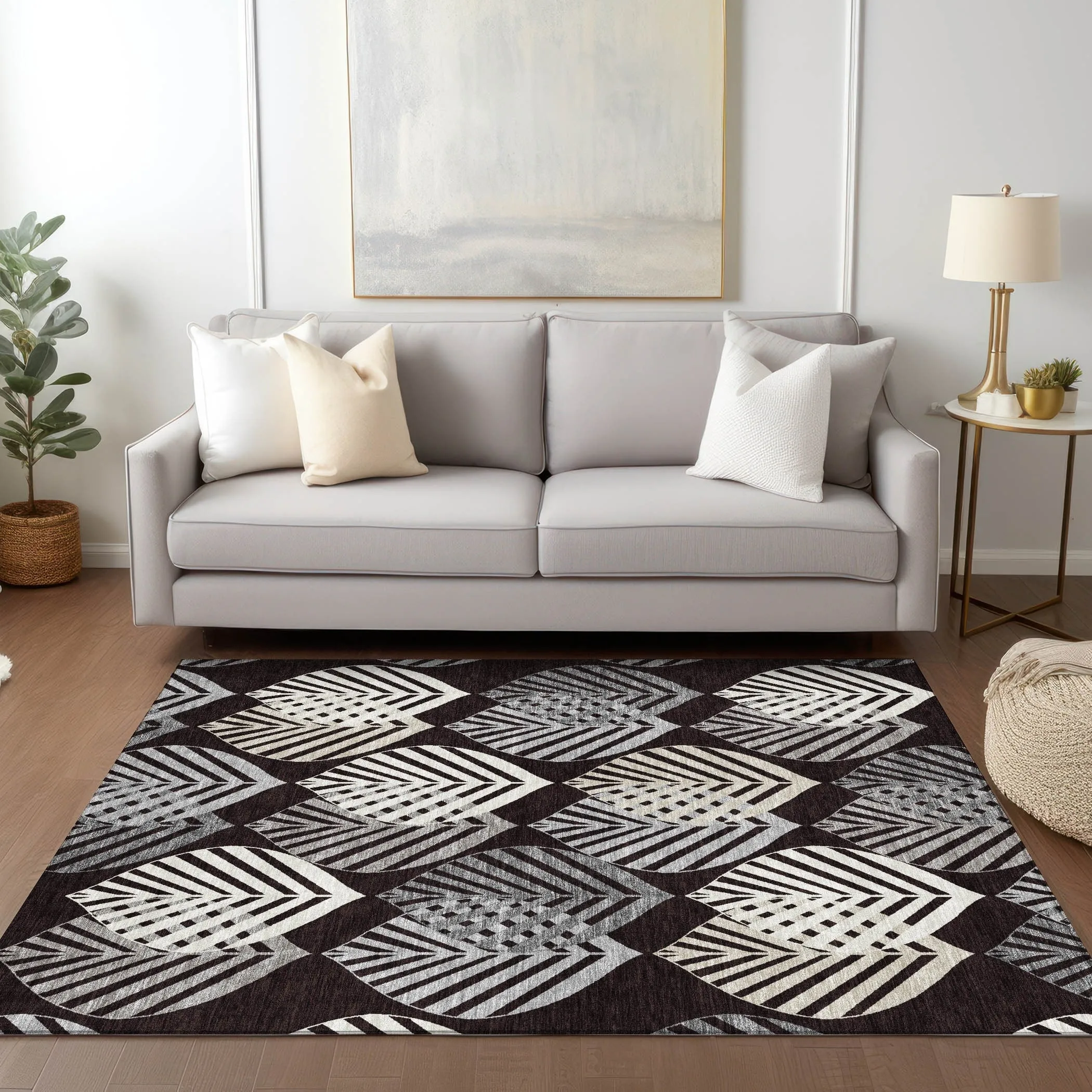 Machine Washable Indoor/ Outdoor Chantille Casual Palm Rug