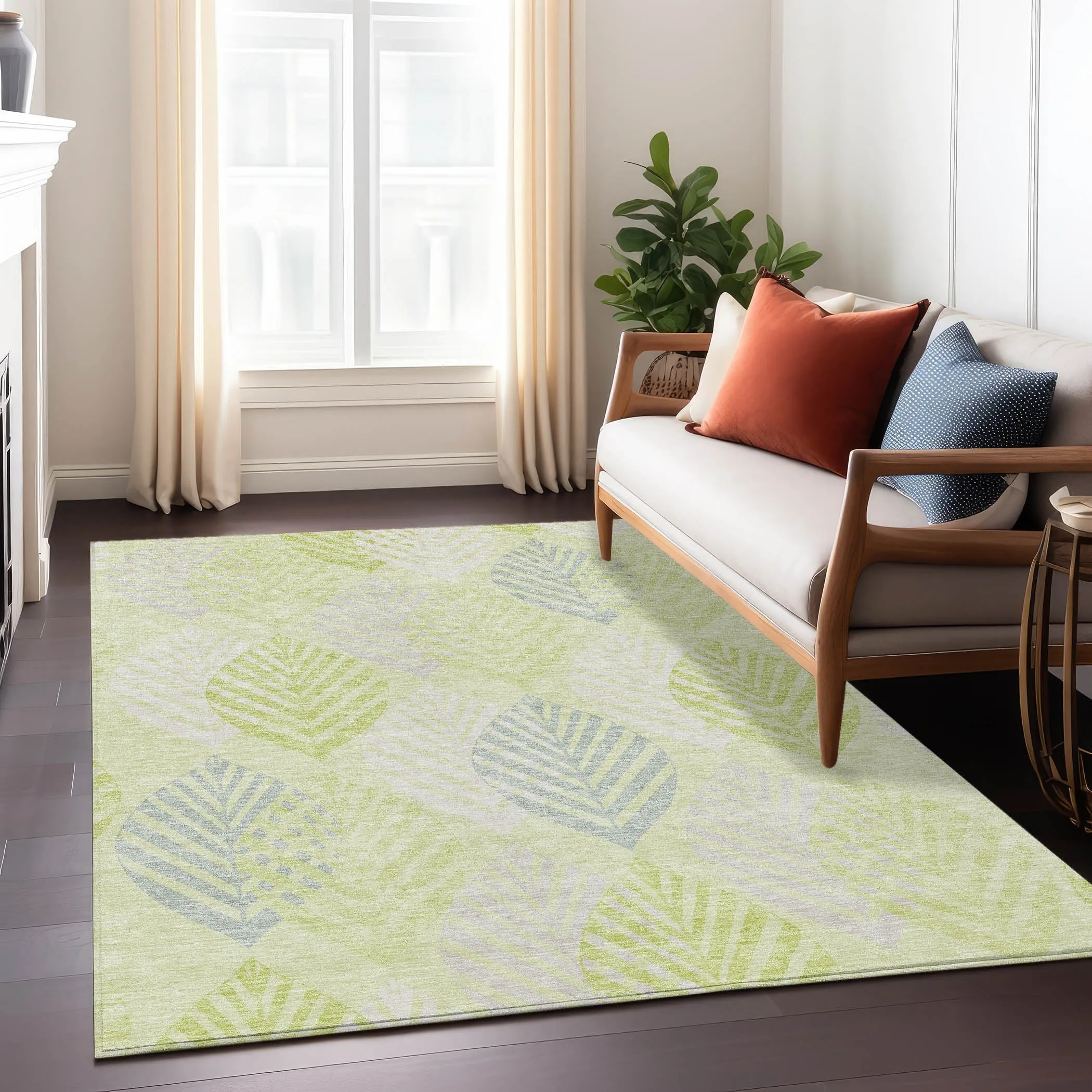 Machine Washable Indoor/ Outdoor Chantille Casual Palm Rug