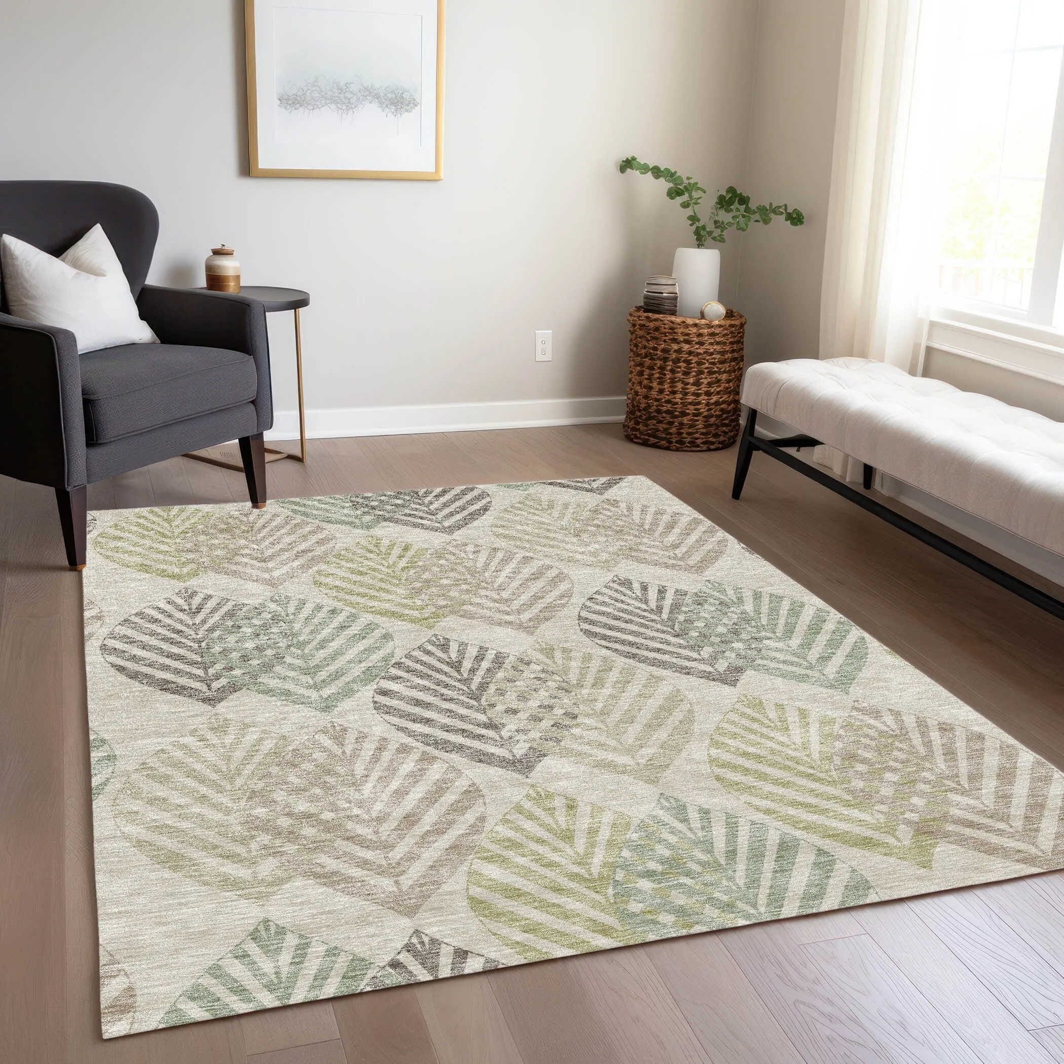 Machine Washable Indoor/ Outdoor Chantille Casual Palm Rug