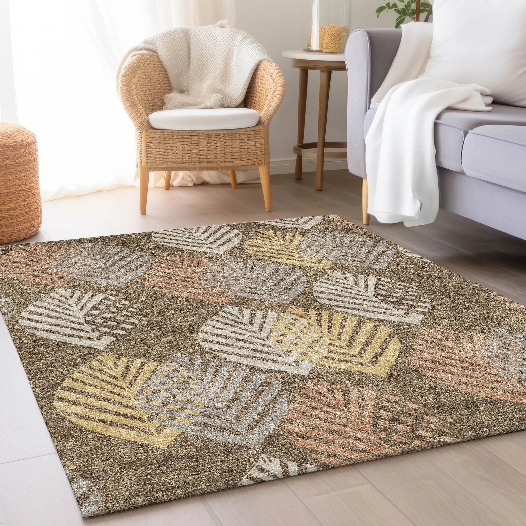 Machine Washable Indoor/ Outdoor Chantille Casual Palm Rug