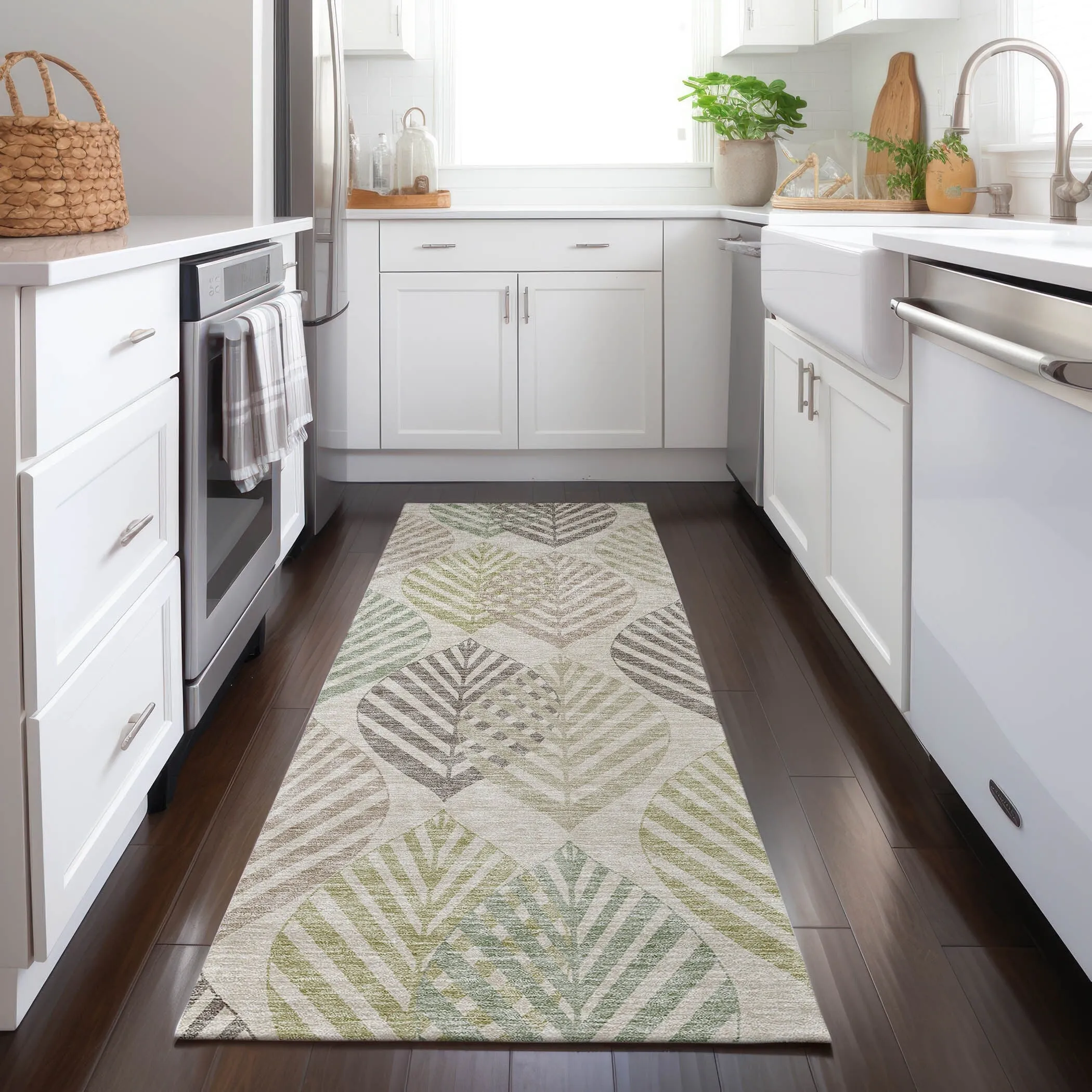 Machine Washable Indoor/ Outdoor Chantille Casual Palm Rug