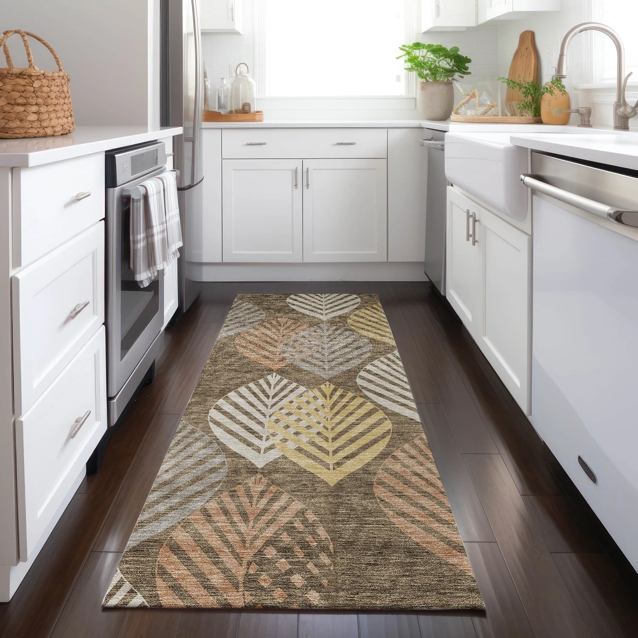 Machine Washable Indoor/ Outdoor Chantille Casual Palm Rug