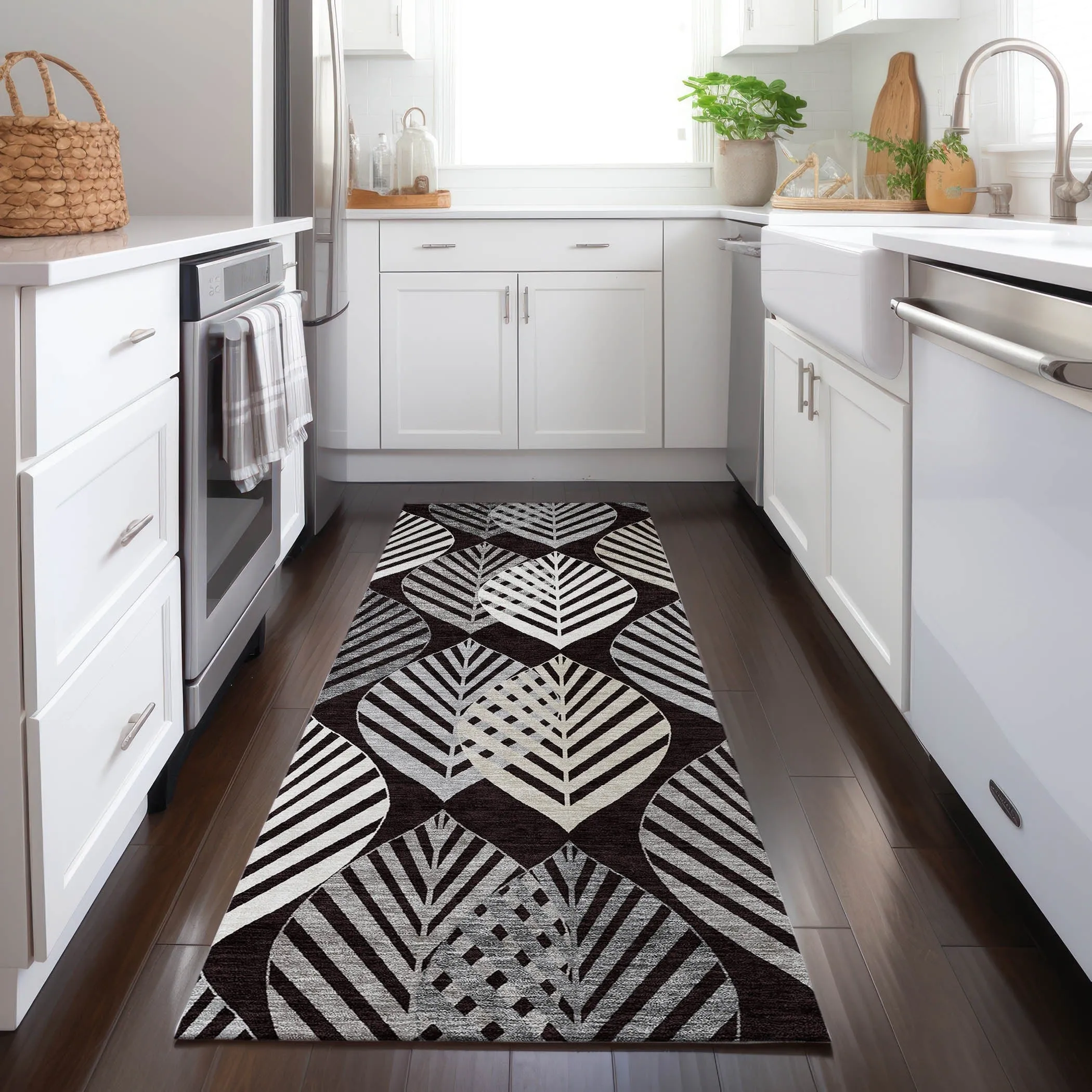 Machine Washable Indoor/ Outdoor Chantille Casual Palm Rug