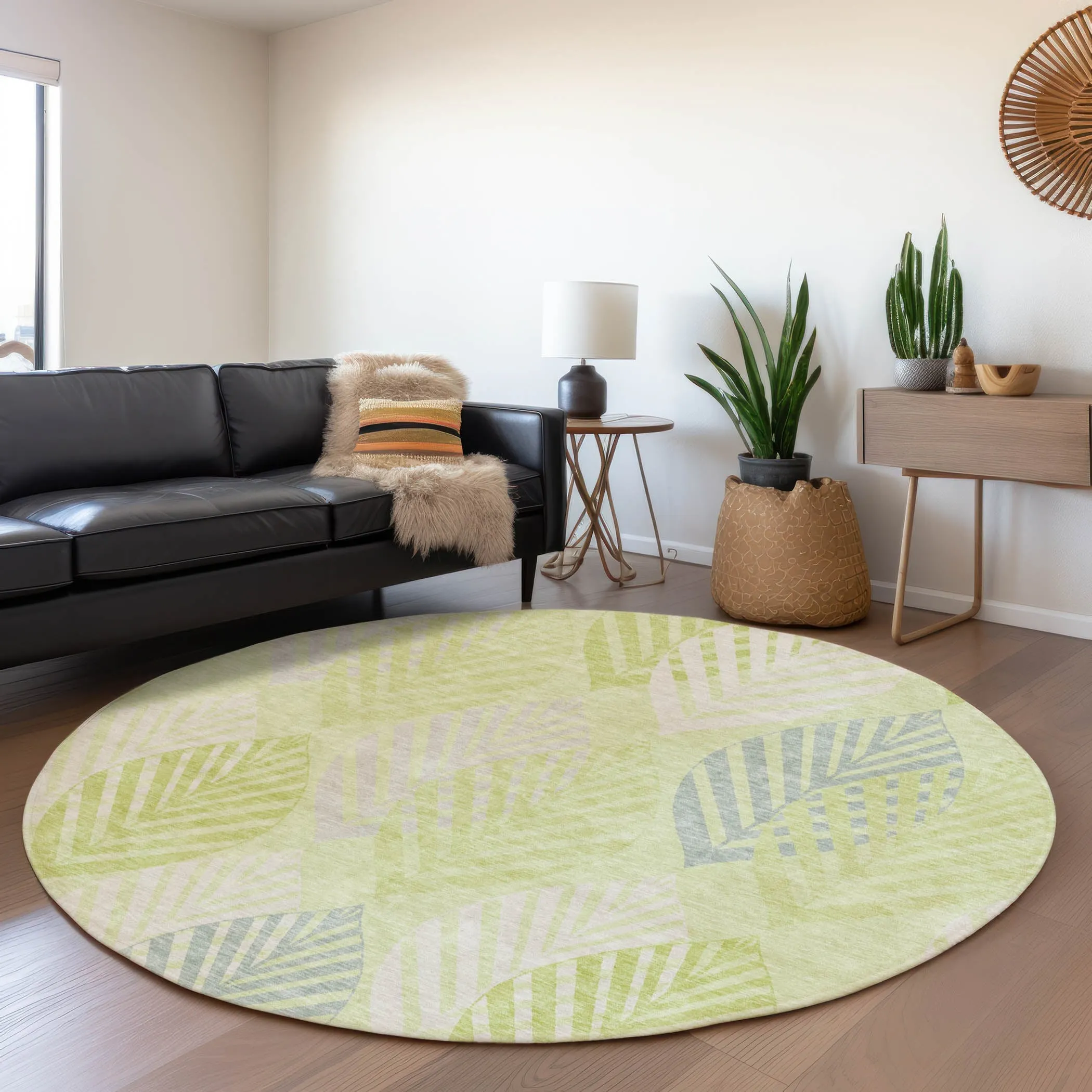 Machine Washable Indoor/ Outdoor Chantille Casual Palm Rug