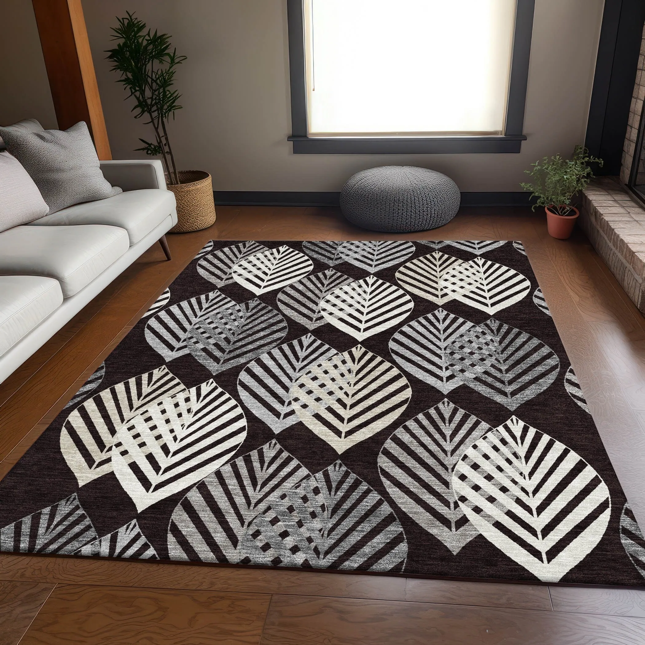 Machine Washable Indoor/ Outdoor Chantille Casual Palm Rug