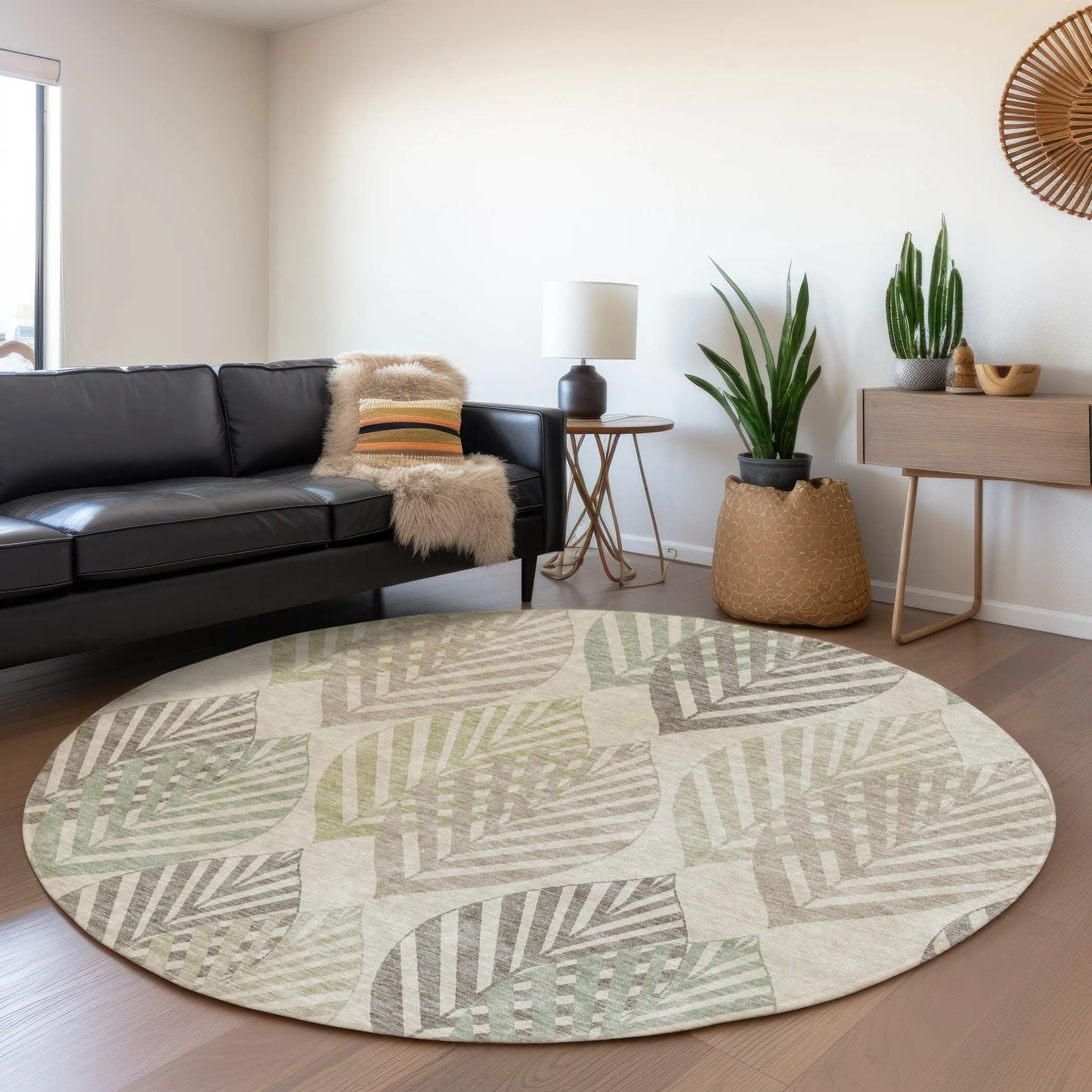 Machine Washable Indoor/ Outdoor Chantille Casual Palm Rug