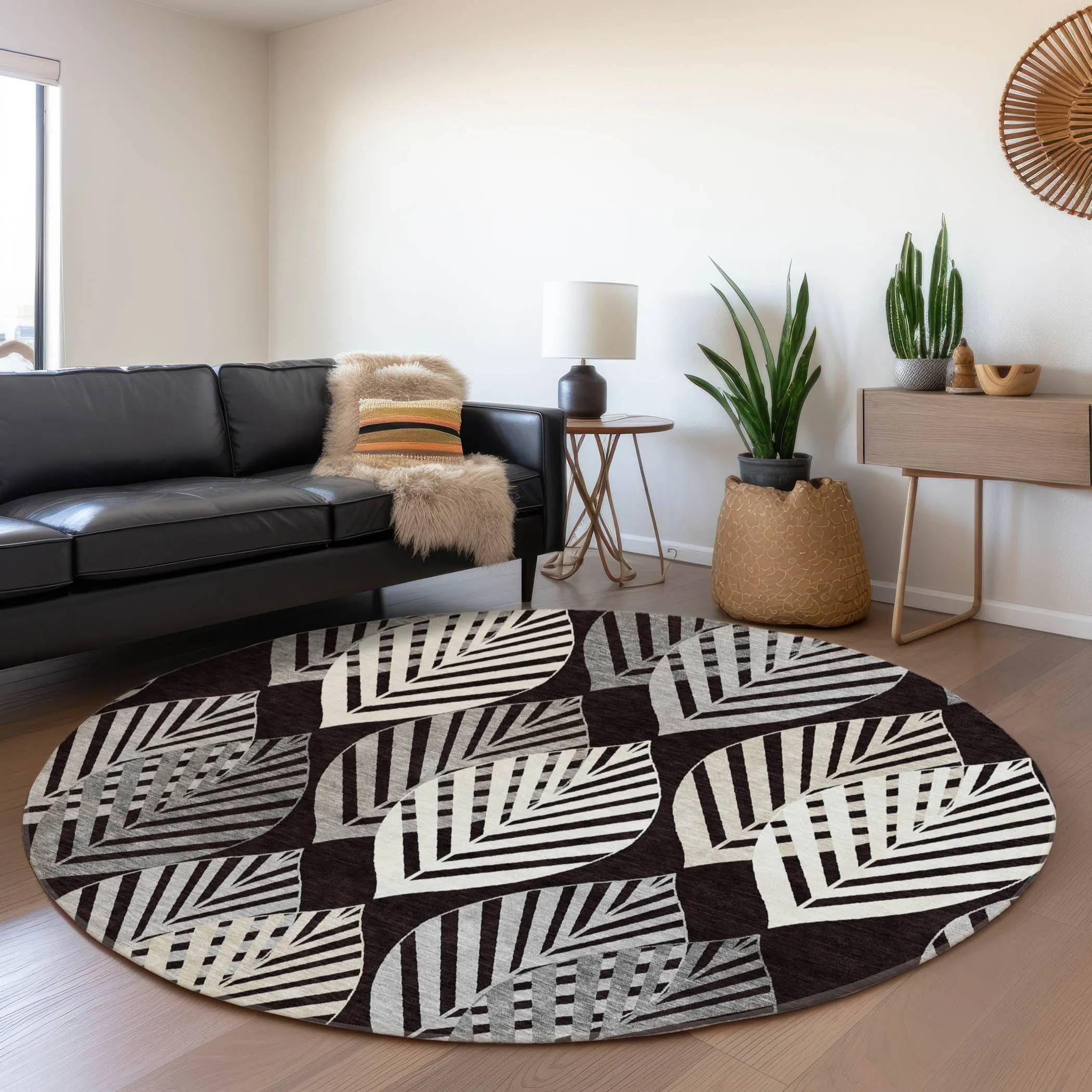 Machine Washable Indoor/ Outdoor Chantille Casual Palm Rug