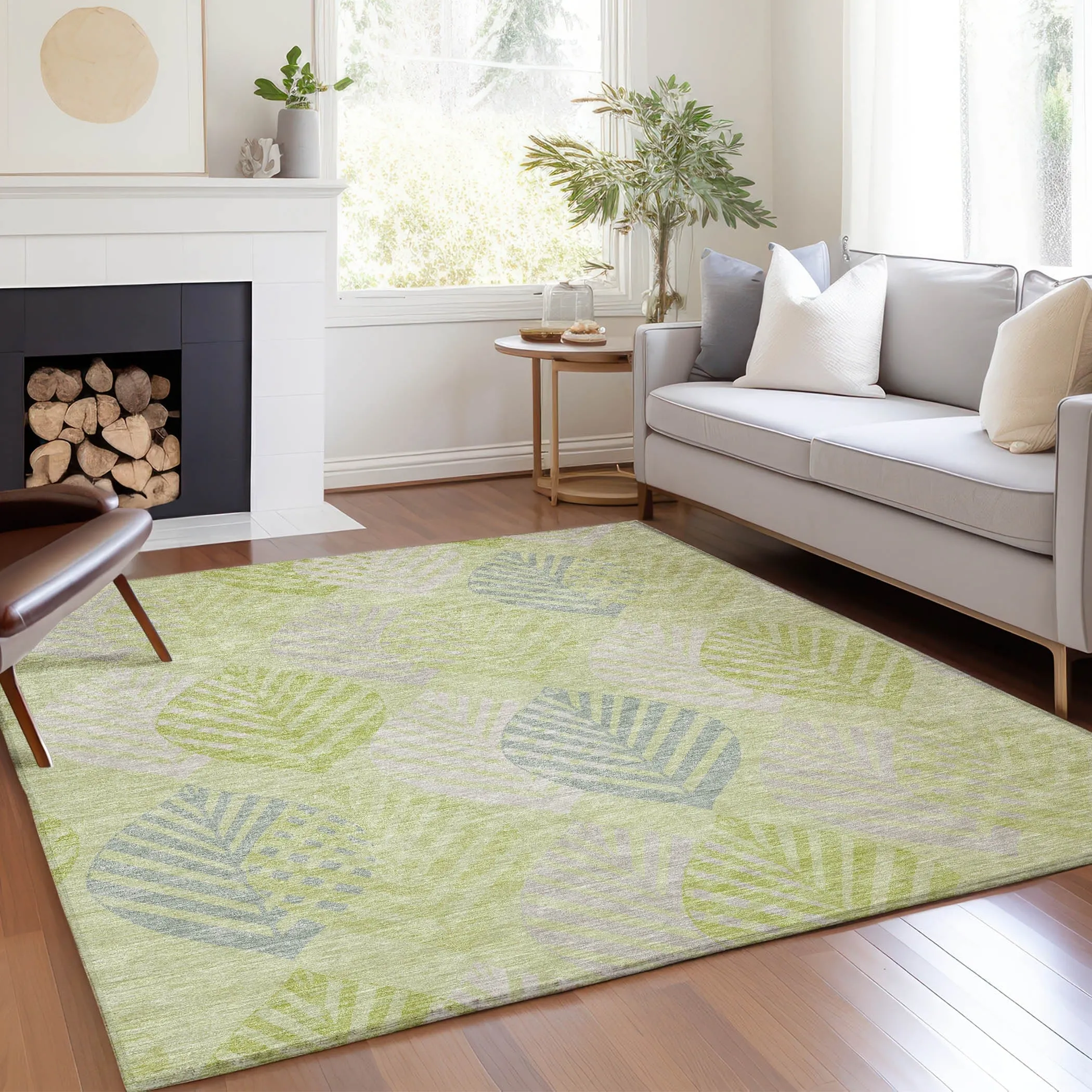 Machine Washable Indoor/ Outdoor Chantille Casual Palm Rug
