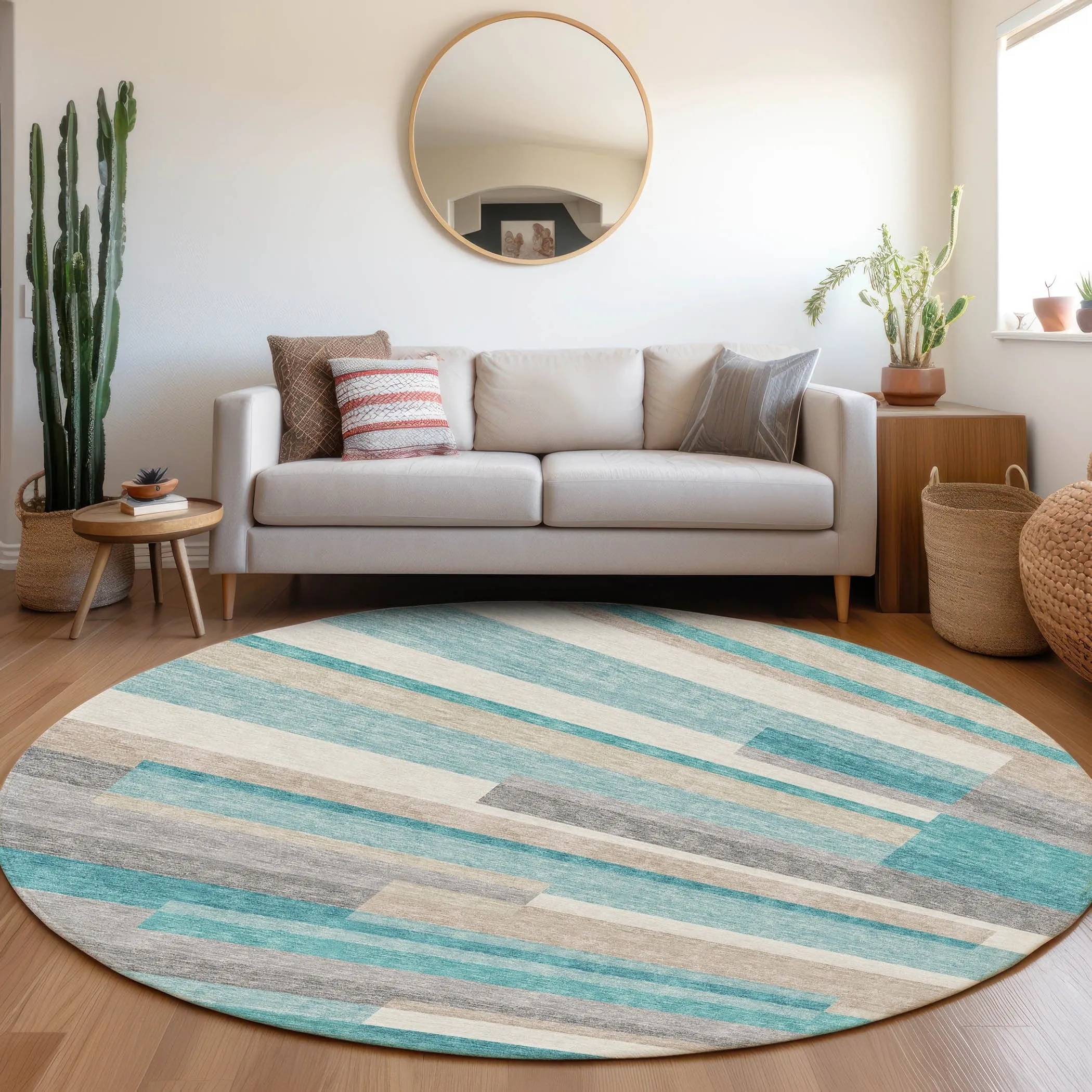 Machine Washable Indoor/ Outdoor Chantille Contempory Stripes Rug