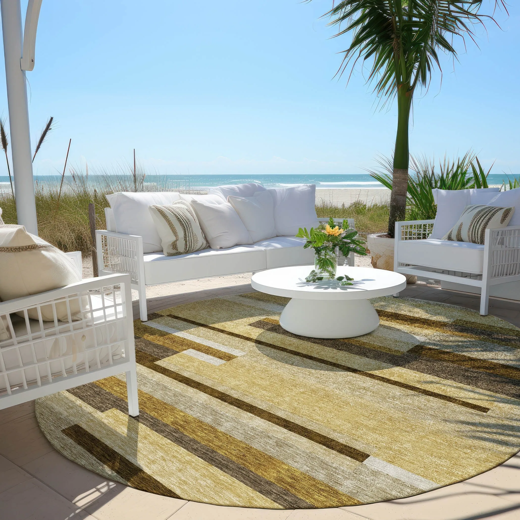 Machine Washable Indoor/ Outdoor Chantille Contempory Stripes Rug