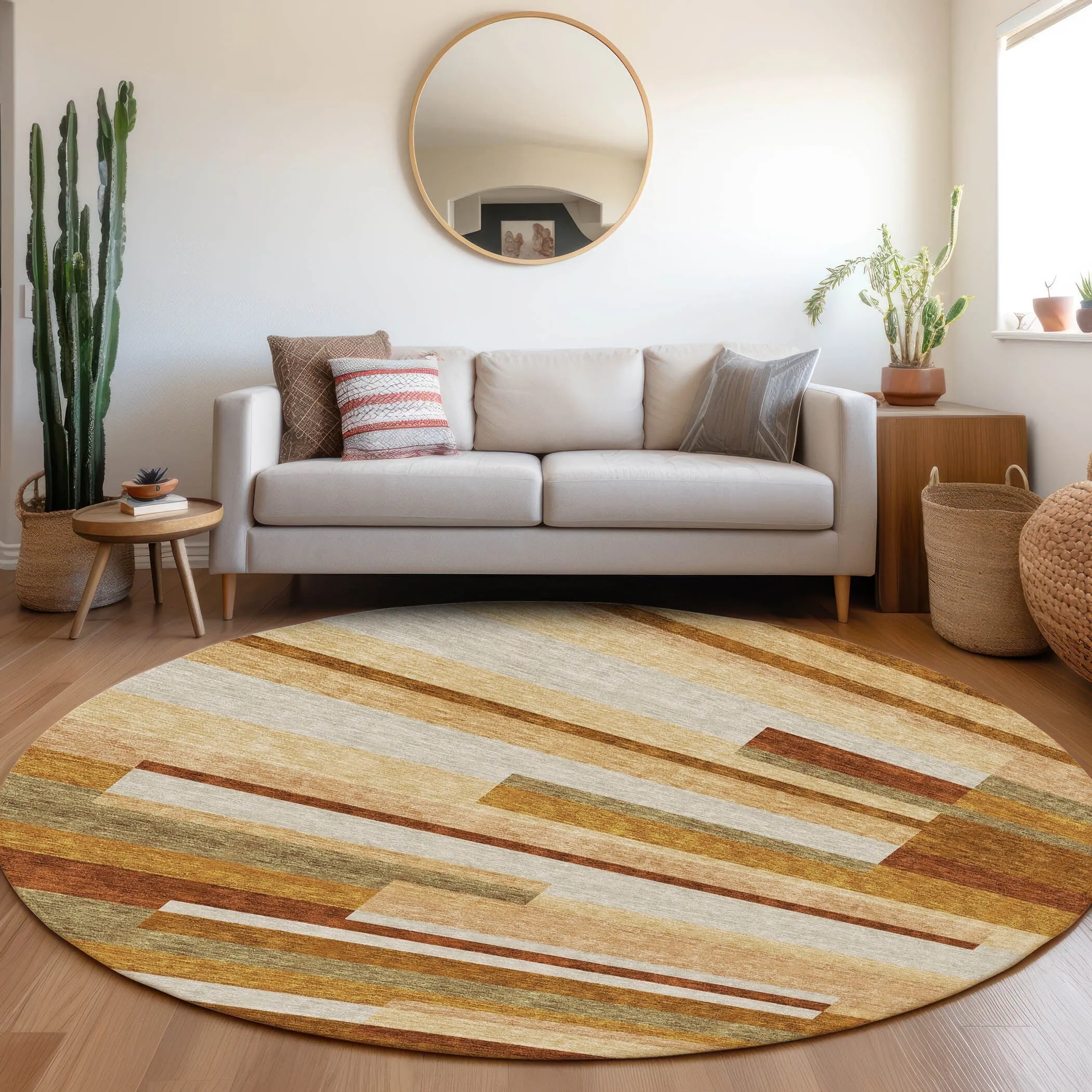 Machine Washable Indoor/ Outdoor Chantille Contempory Stripes Rug
